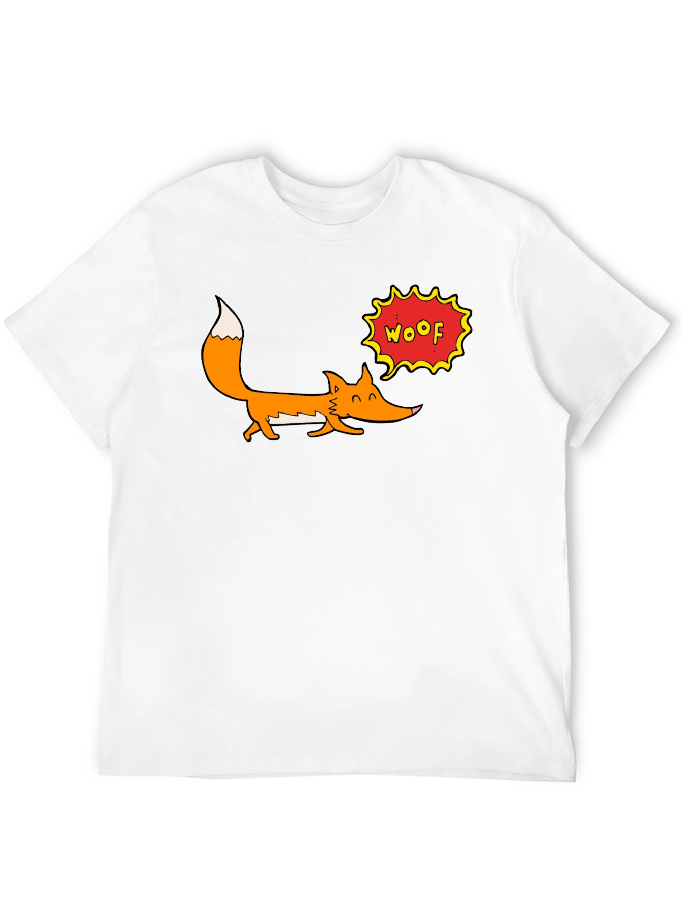 Cartoon Fox Woof Graphic T-Shirt - Black