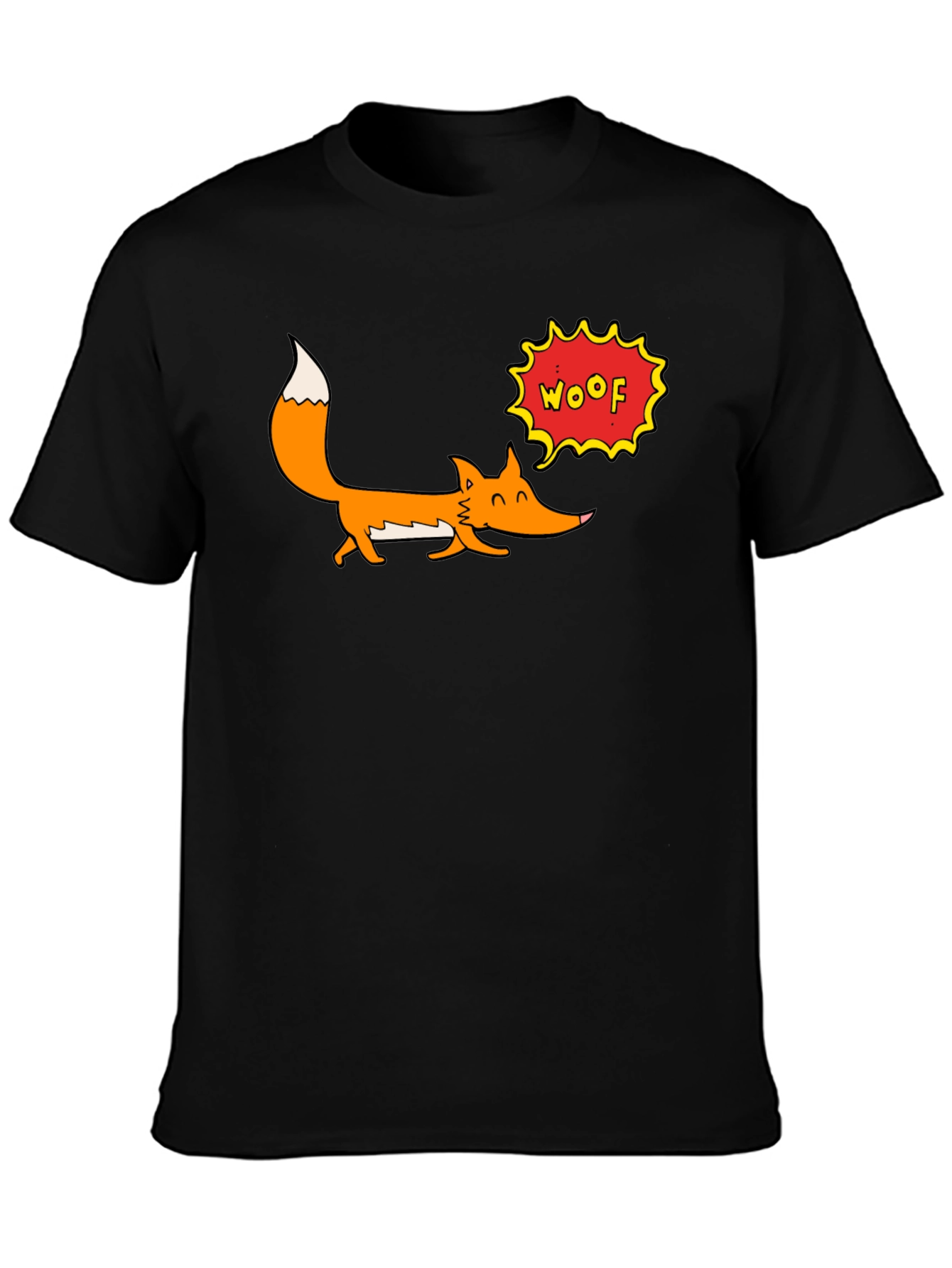 Cartoon Fox Woof Graphic T-Shirt - Black