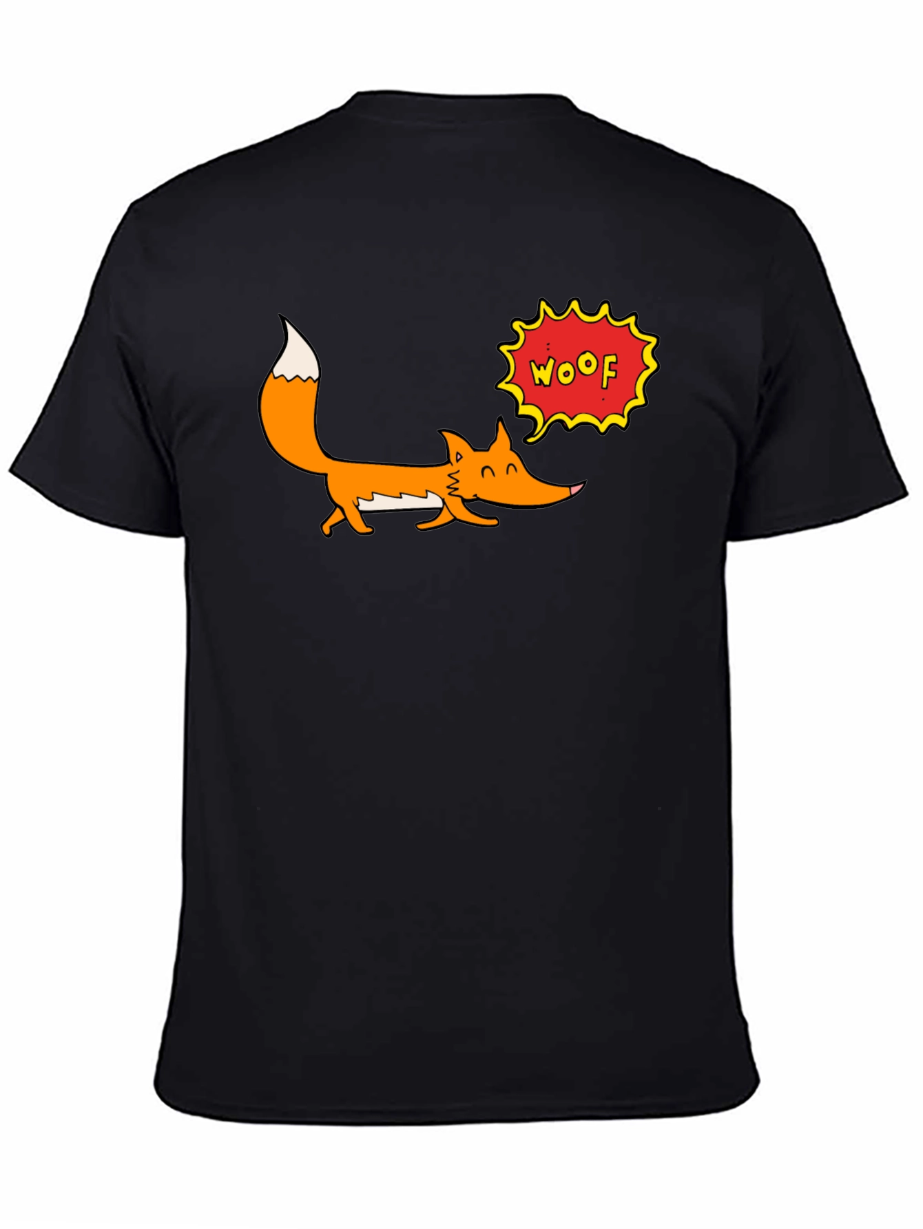Cartoon Fox Woof Graphic T-Shirt - Black