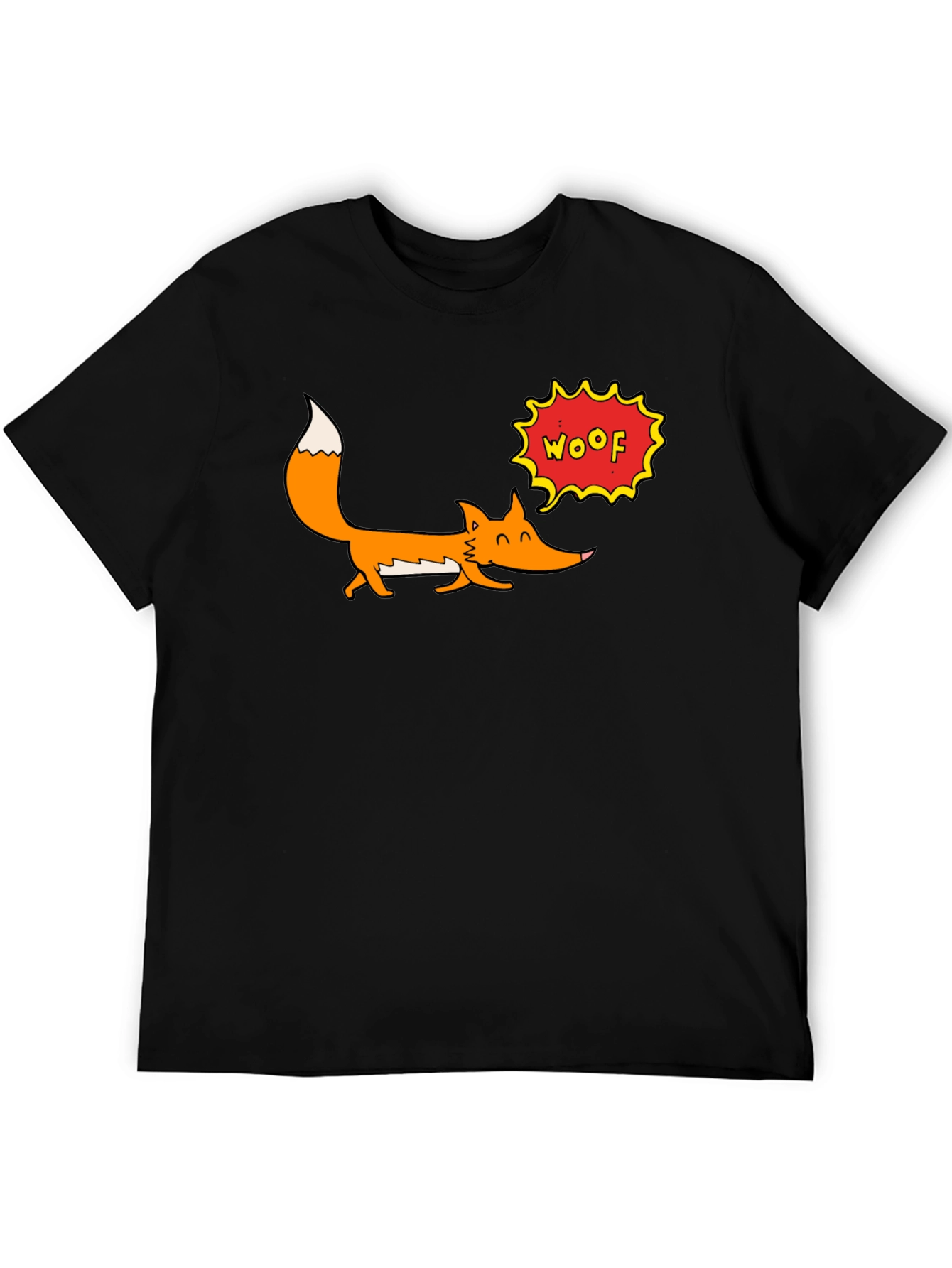 Cartoon Fox Woof Graphic T-Shirt - Black