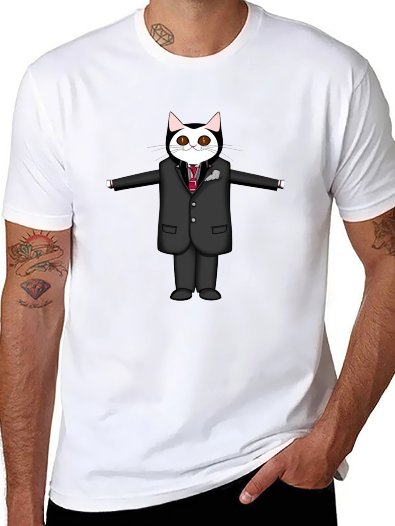 Cool Cat in Suit Graphic Tee - Black