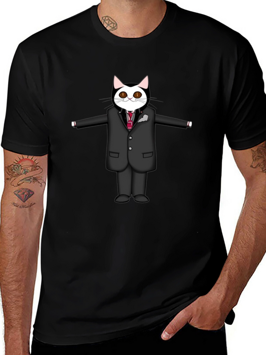 Cool Cat in Suit Graphic Tee - Black