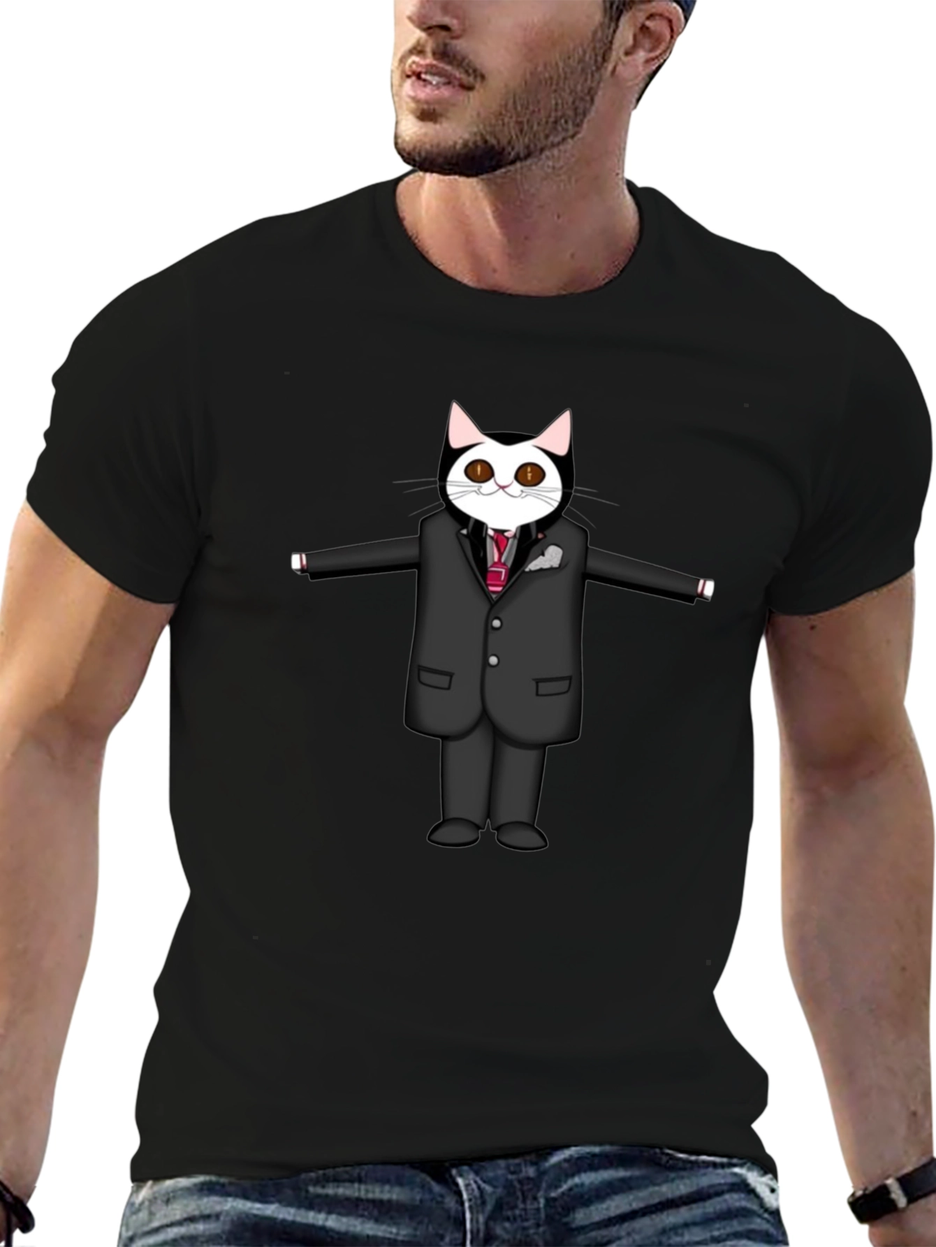 Cool Cat in Suit Graphic Tee - Black