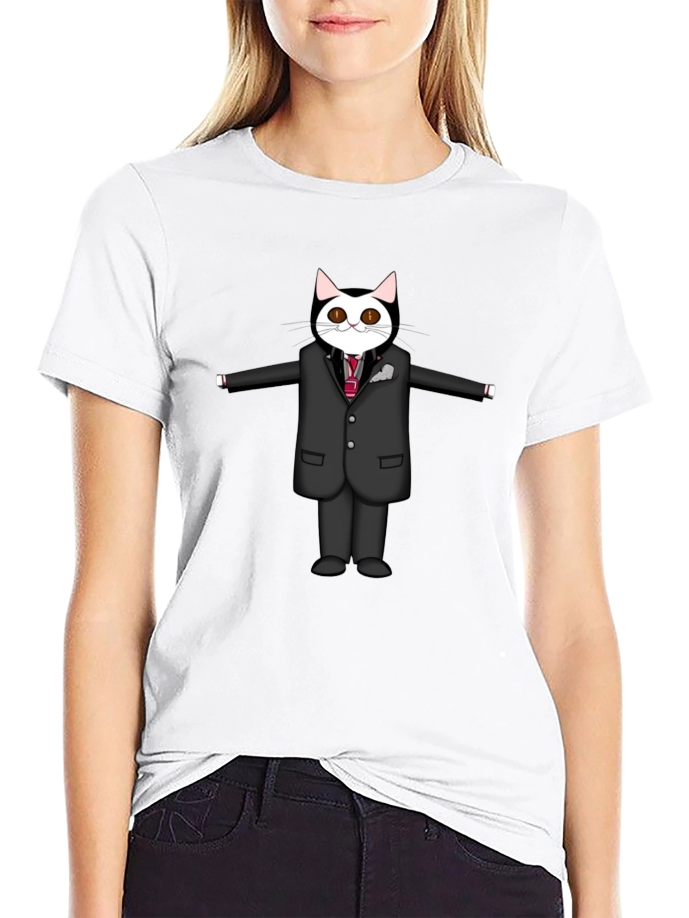 Cool Cat in Suit Graphic Tee - Black