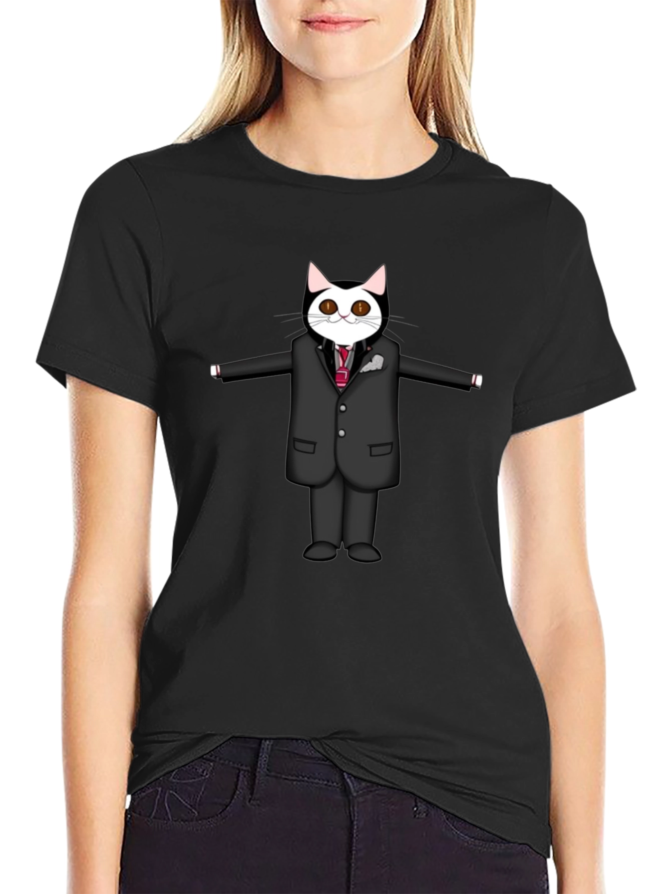 Cool Cat in Suit Graphic Tee - Black