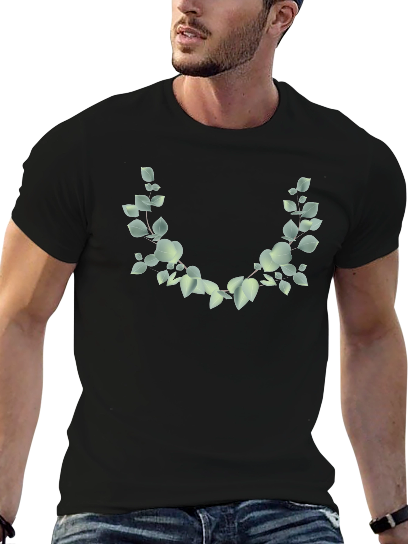 Leaf Wreath Graphic Black T-Shirt