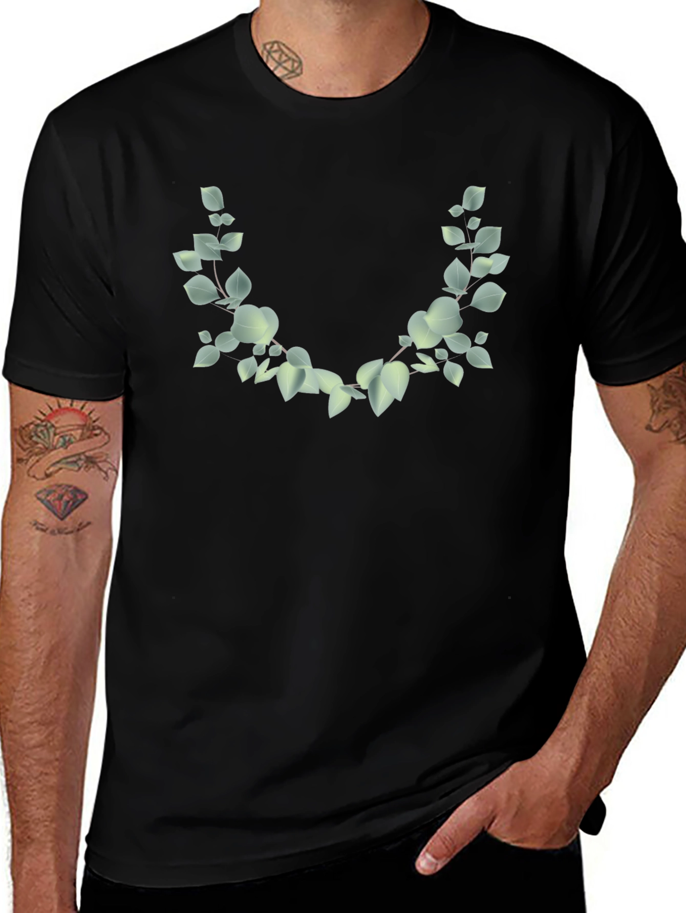 Leaf Wreath Graphic Black T-Shirt