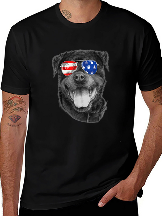 Patriotic Rottweiler T-Shirt - American Flag Sunglasses