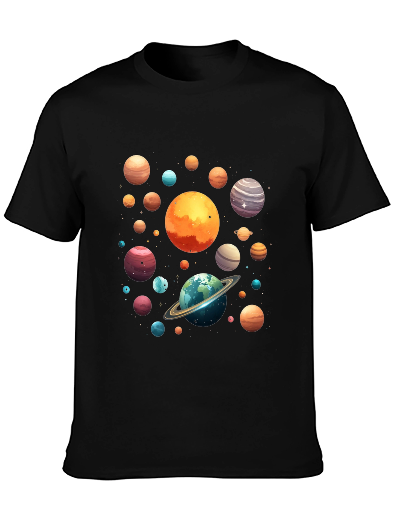 Planets Graphic Print Black T-Shirt