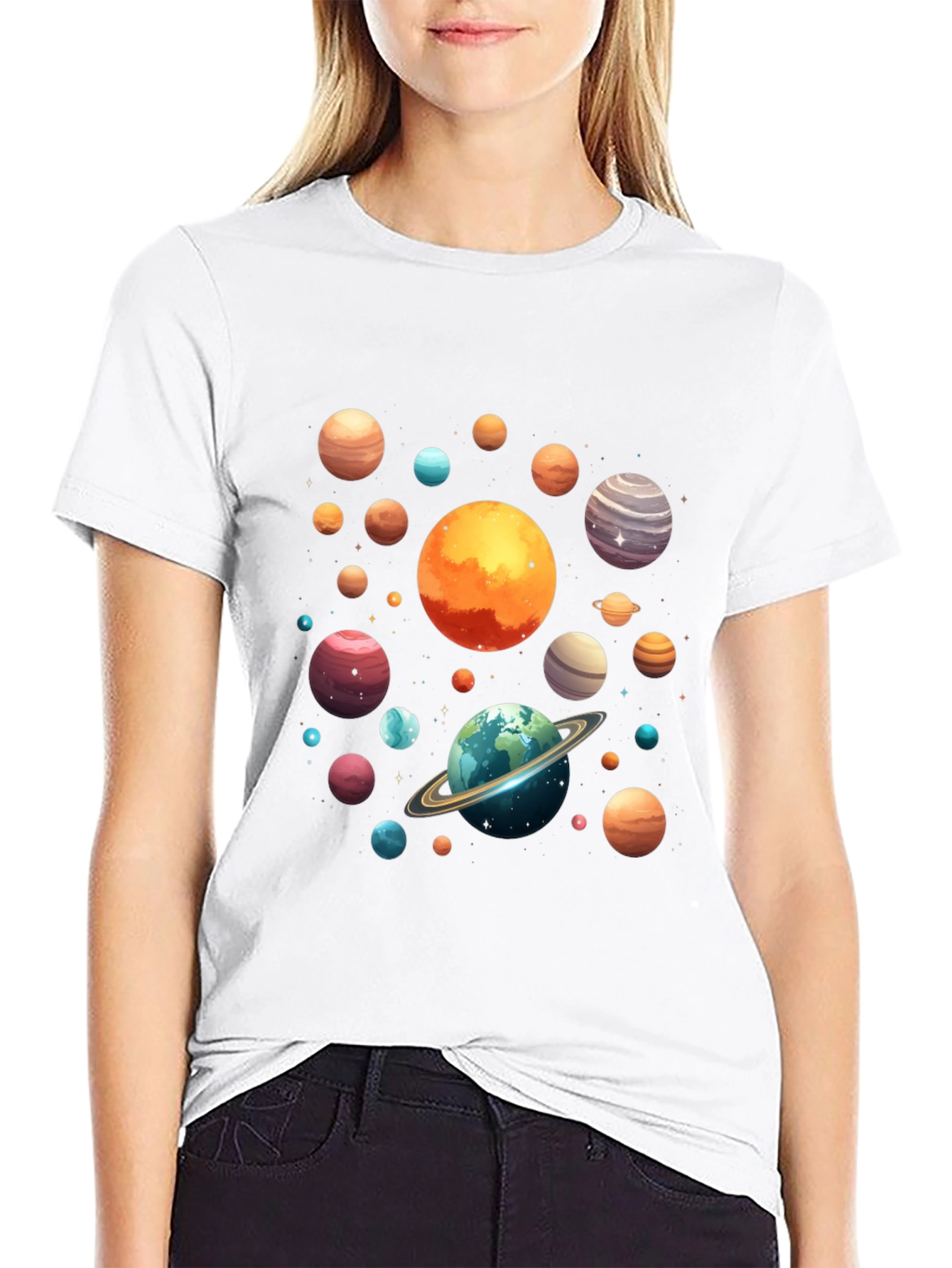 Planets Graphic Print Black T-Shirt