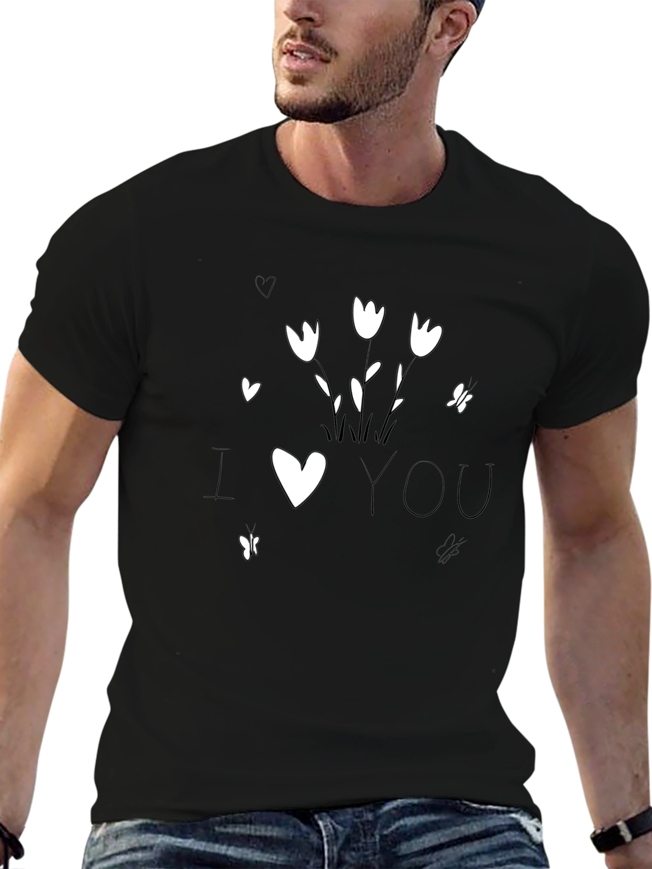 I Heart You Graphic Tee - Black Cotton Blend