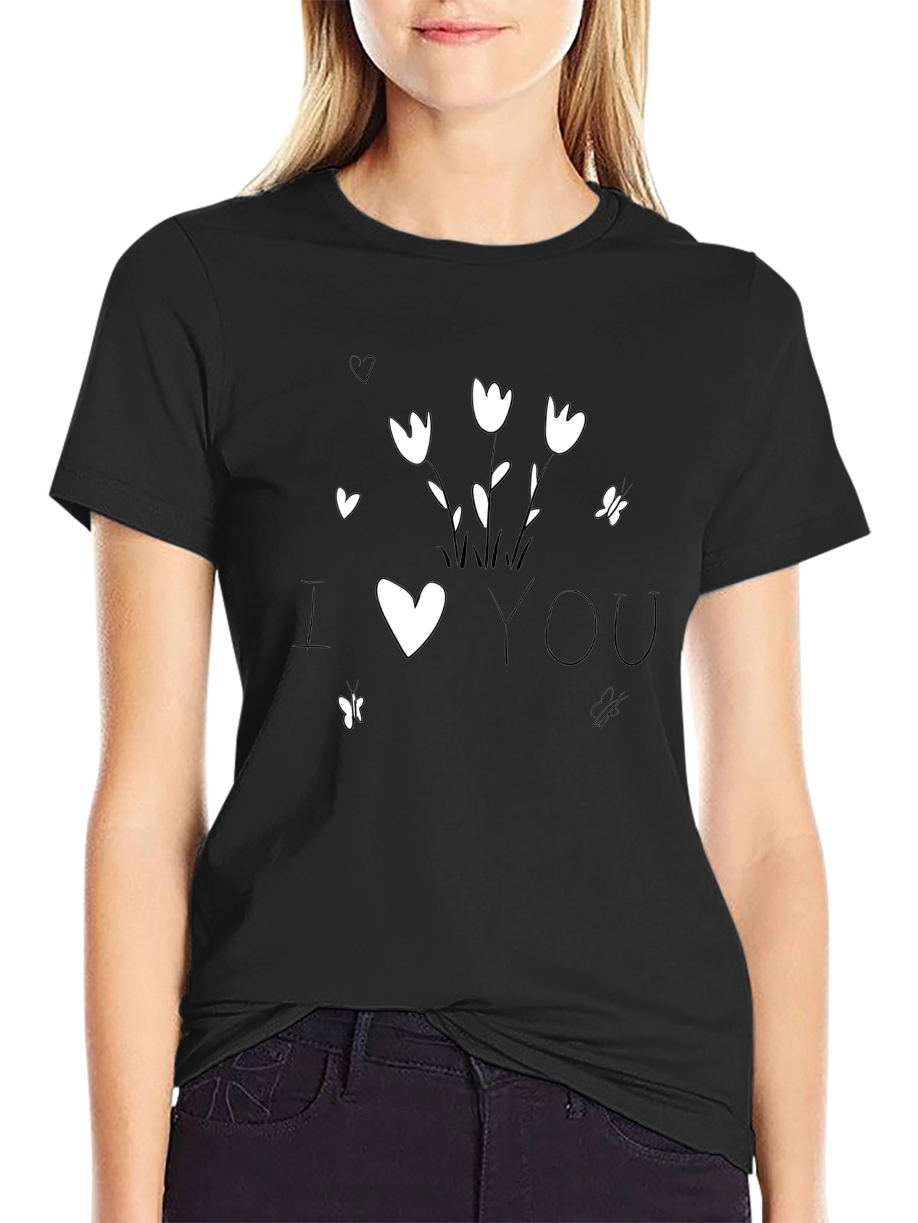 I Heart You Graphic Tee - Black Cotton Blend