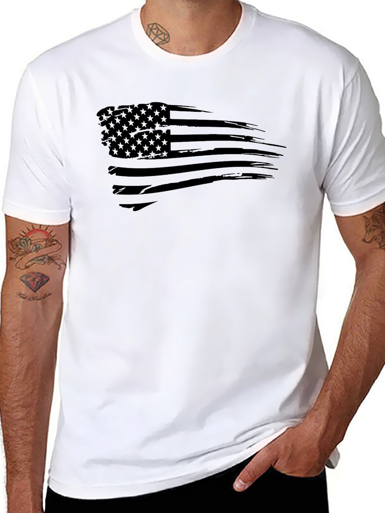 Mens Black American Flag Graphic T-Shirt