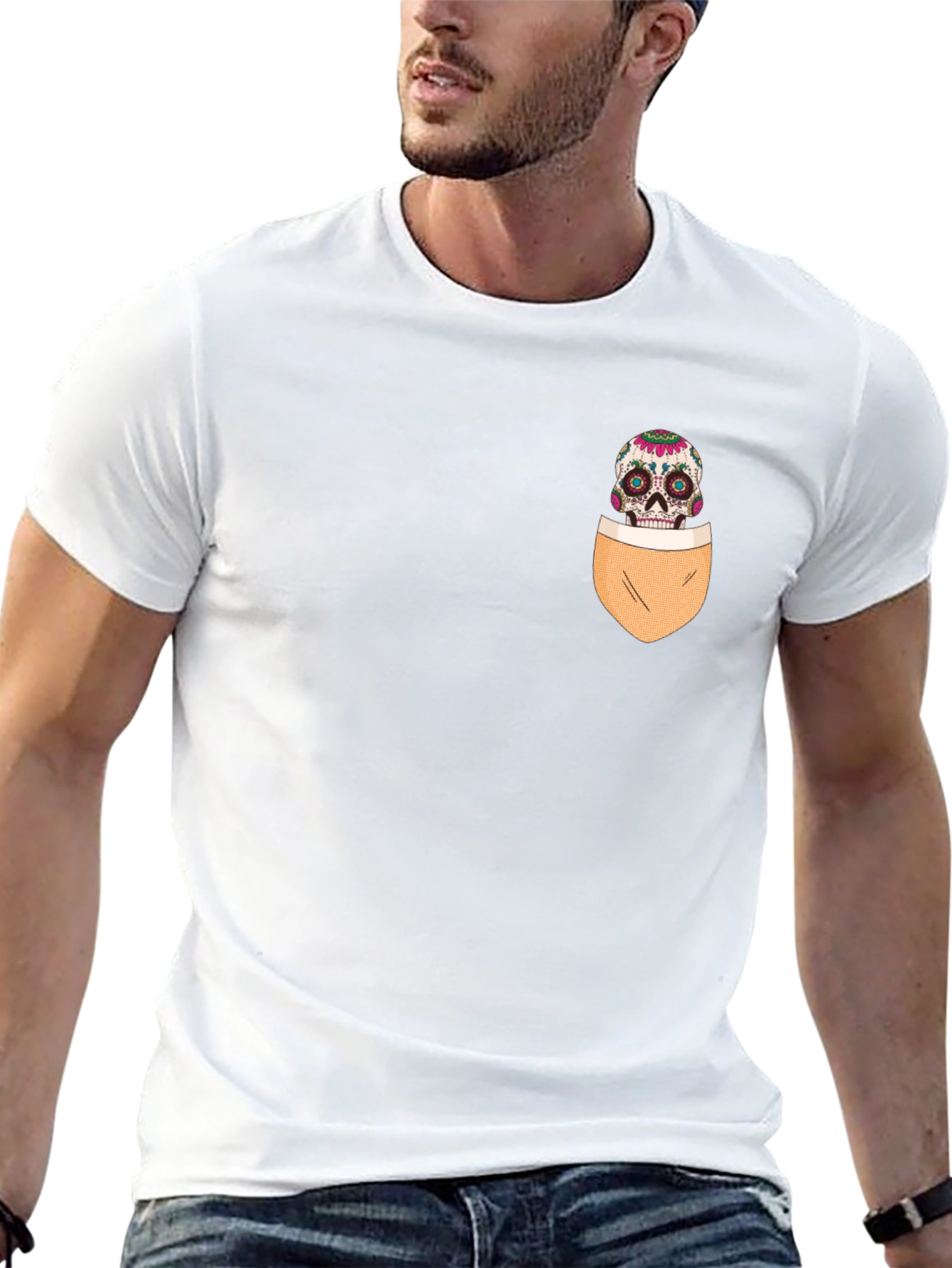 Skull Pocket Graphic T-Shirt - Mens Casual Tee