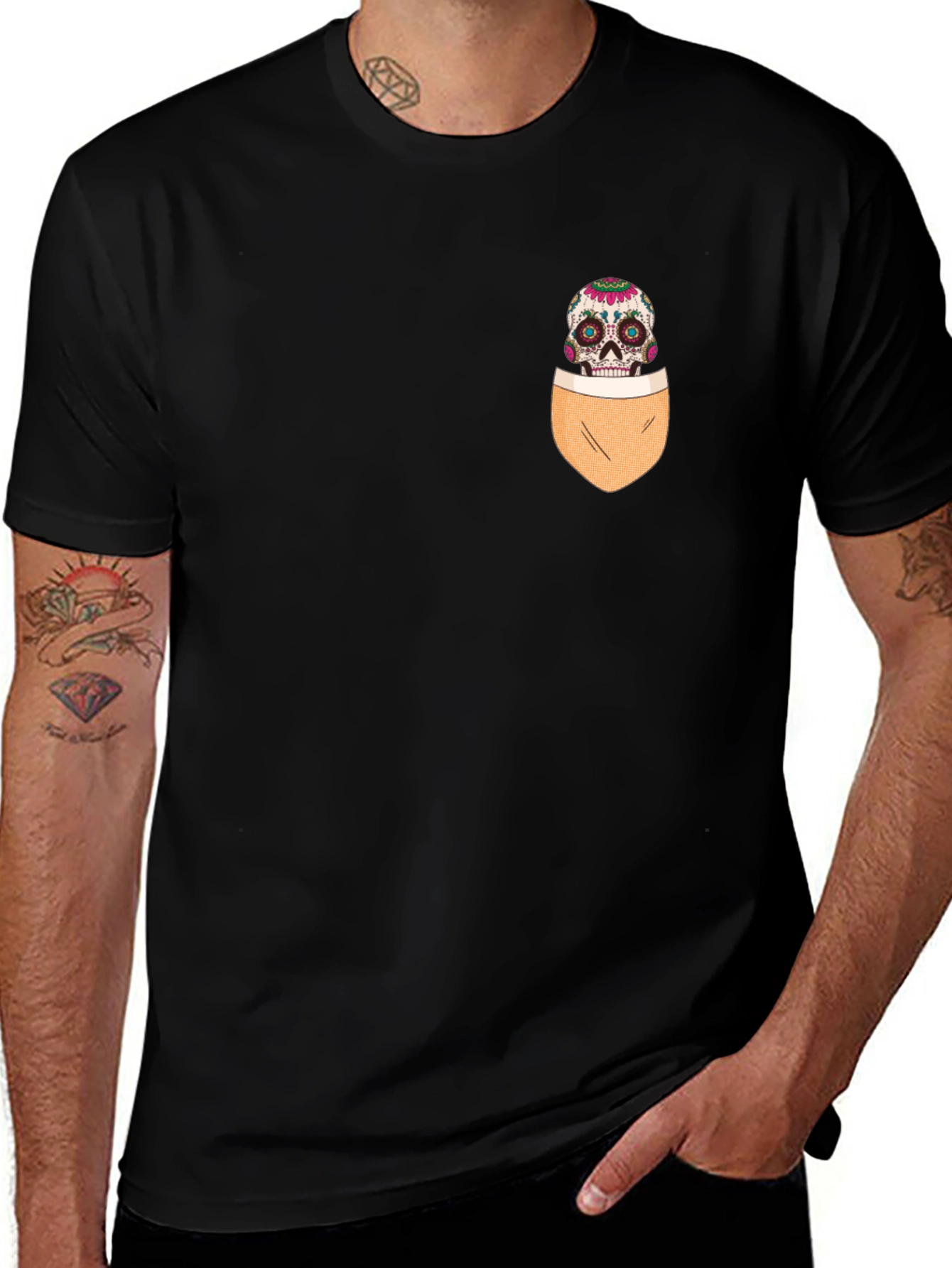 Skull Pocket Graphic T-Shirt - Mens Casual Tee