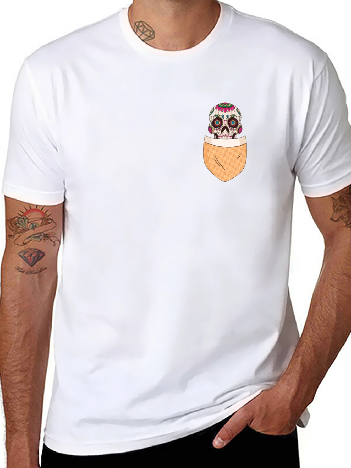 Skull Pocket Graphic T-Shirt - Mens Casual Tee