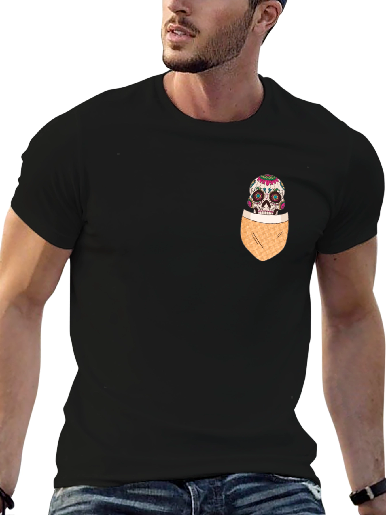 Skull Pocket Graphic T-Shirt - Mens Casual Tee