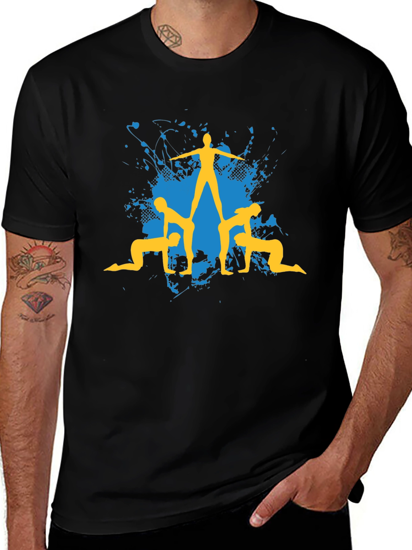 Acrobatic Human Pyramid Graphic Tee - Black