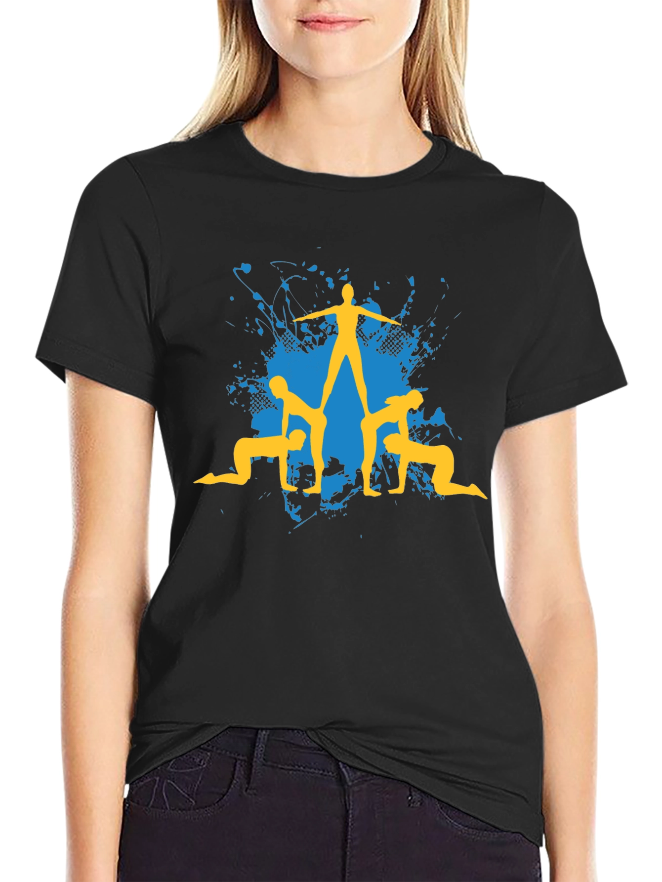 Acrobatic Human Pyramid Graphic Tee - Black