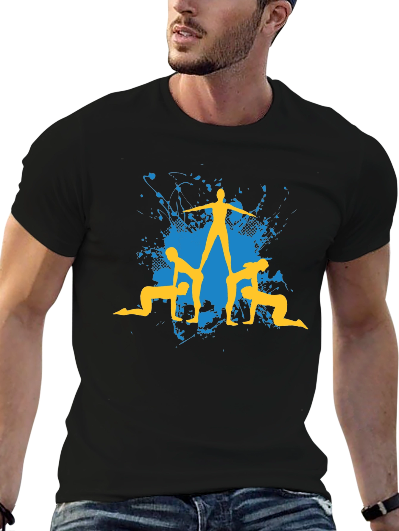 Acrobatic Human Pyramid Graphic Tee - Black