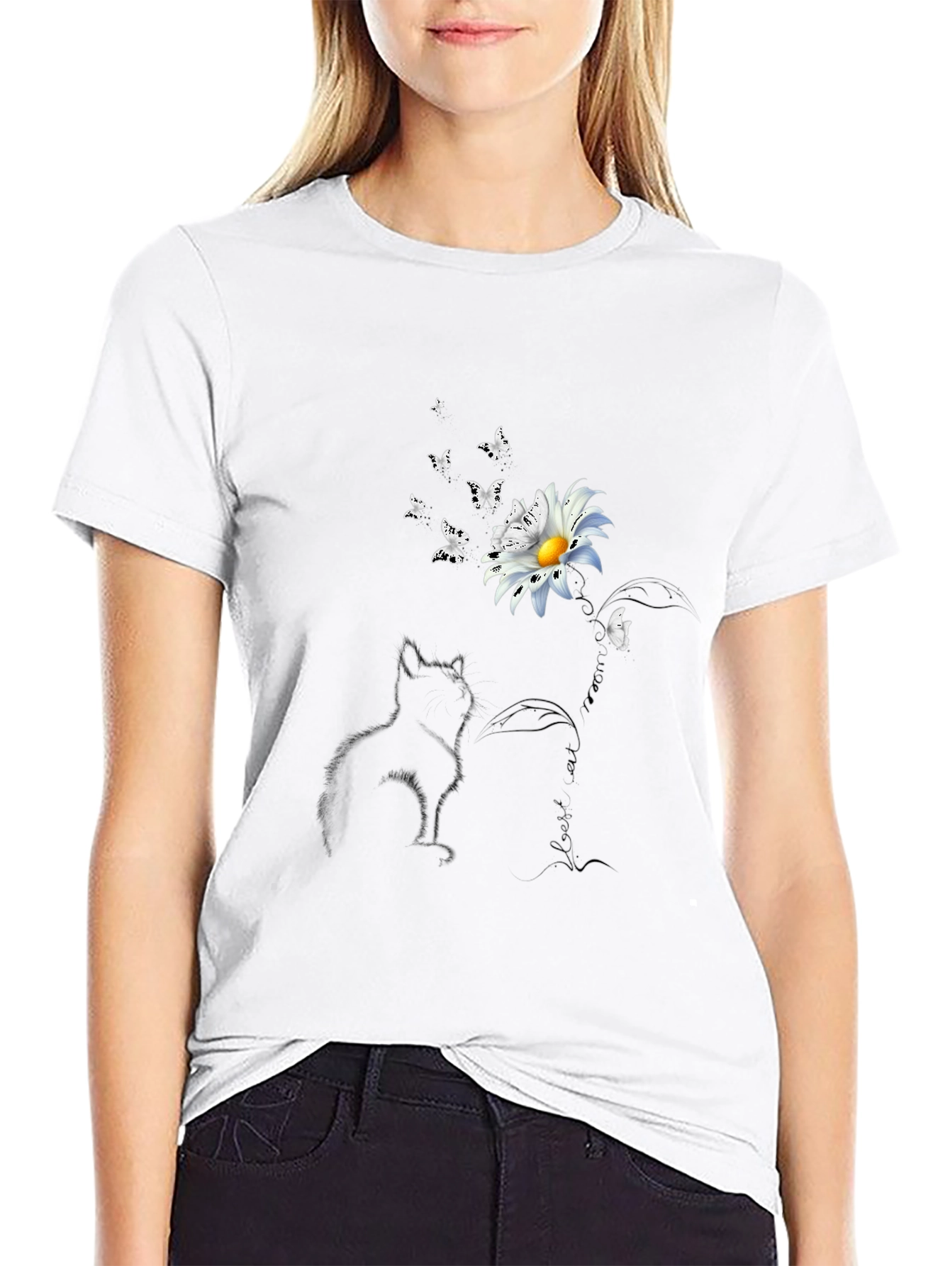 Cat & Daisy Graphic T-Shirt