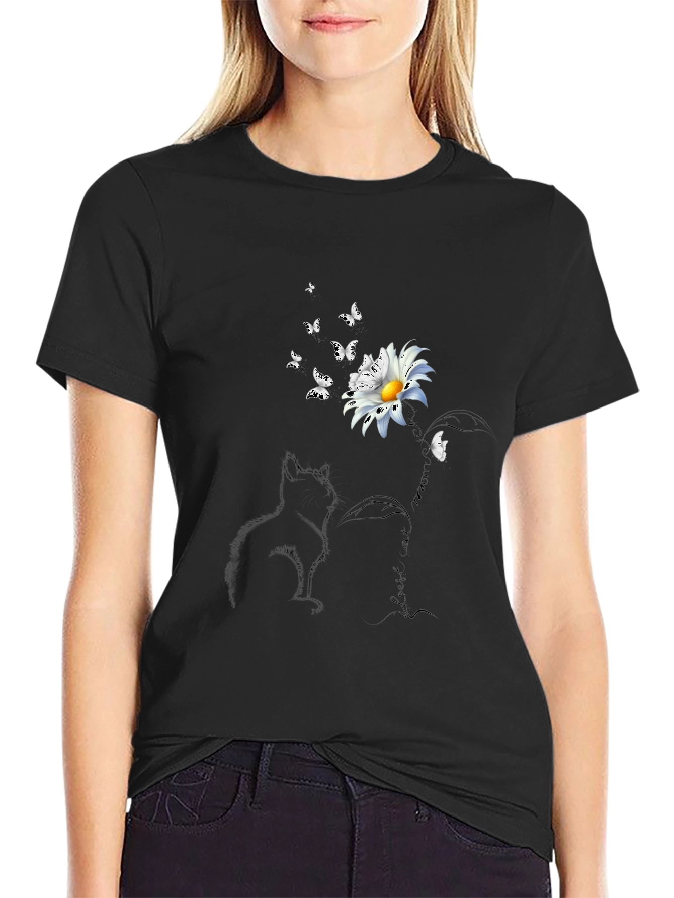 Cat & Daisy Graphic T-Shirt