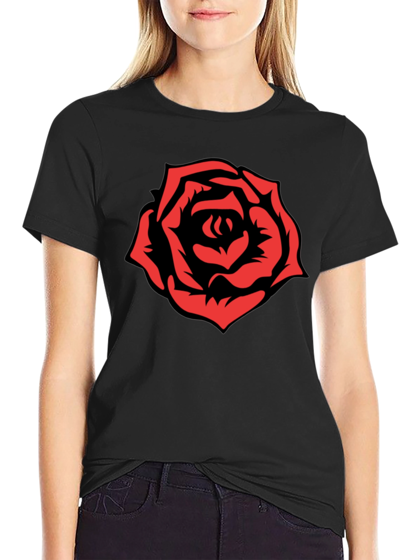 Bold Rose Graphic T-Shirt - Black
