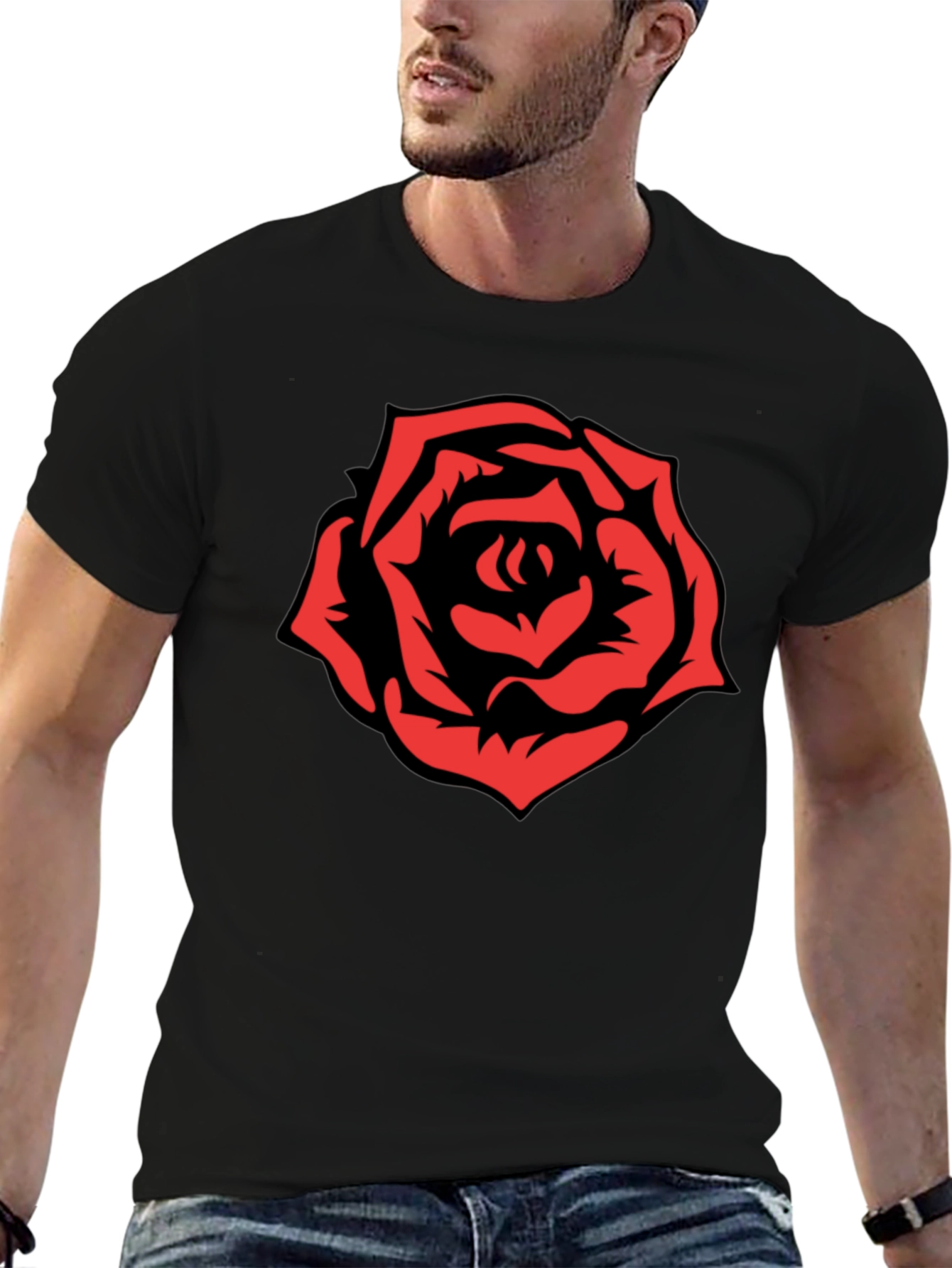 Bold Rose Graphic T-Shirt - Black