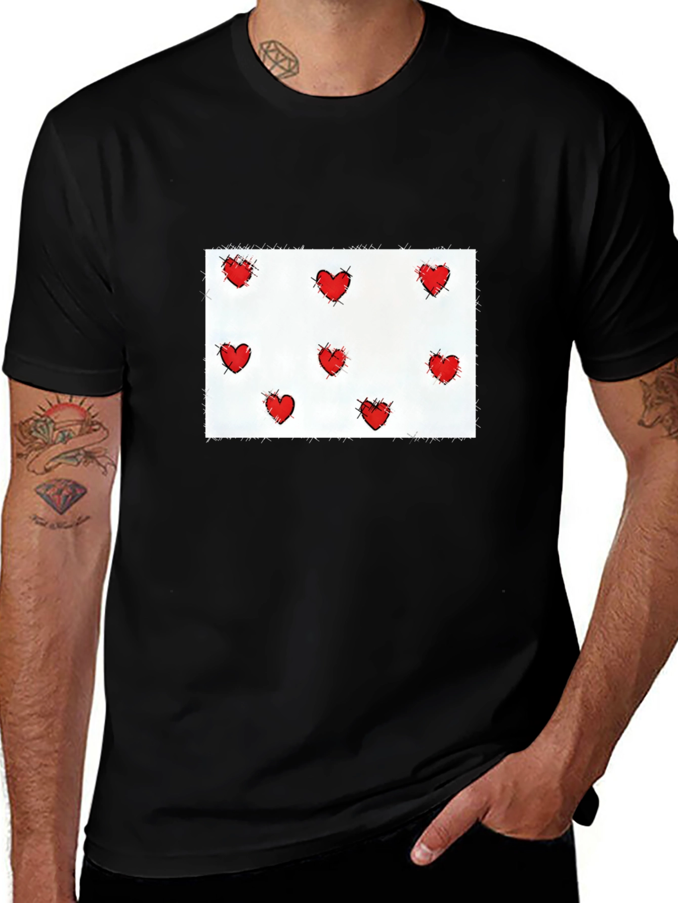 Heart Patterned Black T-Shirt