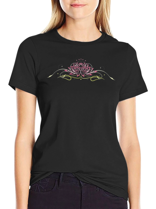 Lotus Pinstripe Graphic Tee - Stylish Black T-Shirt