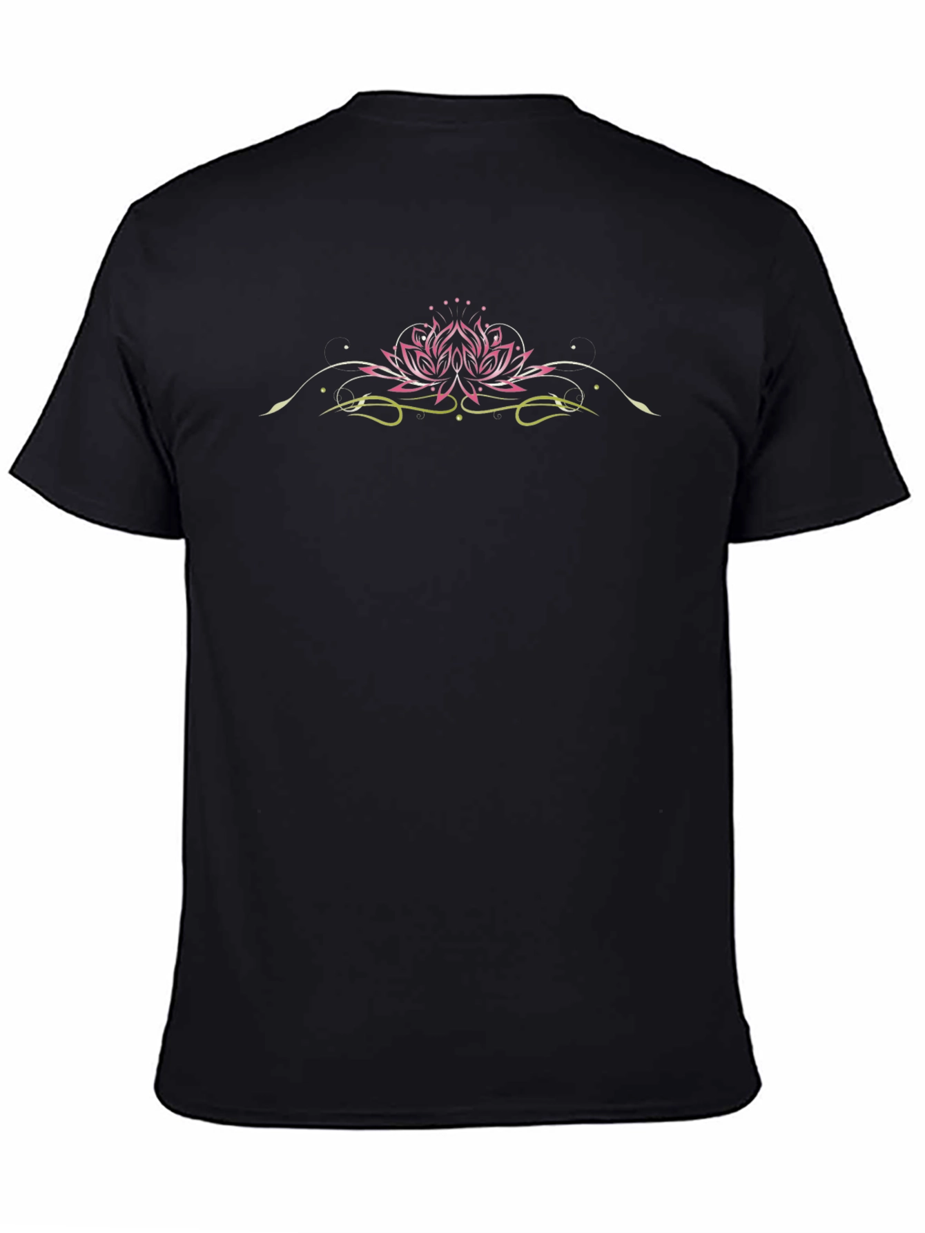 Lotus Pinstripe Graphic Tee - Stylish Black T-Shirt
