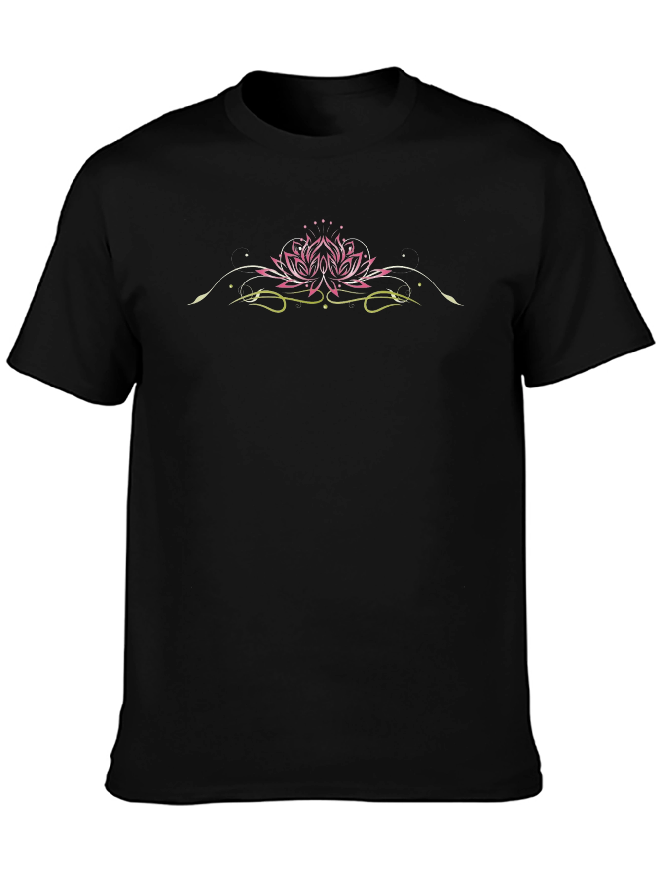 Lotus Pinstripe Graphic Tee - Stylish Black T-Shirt
