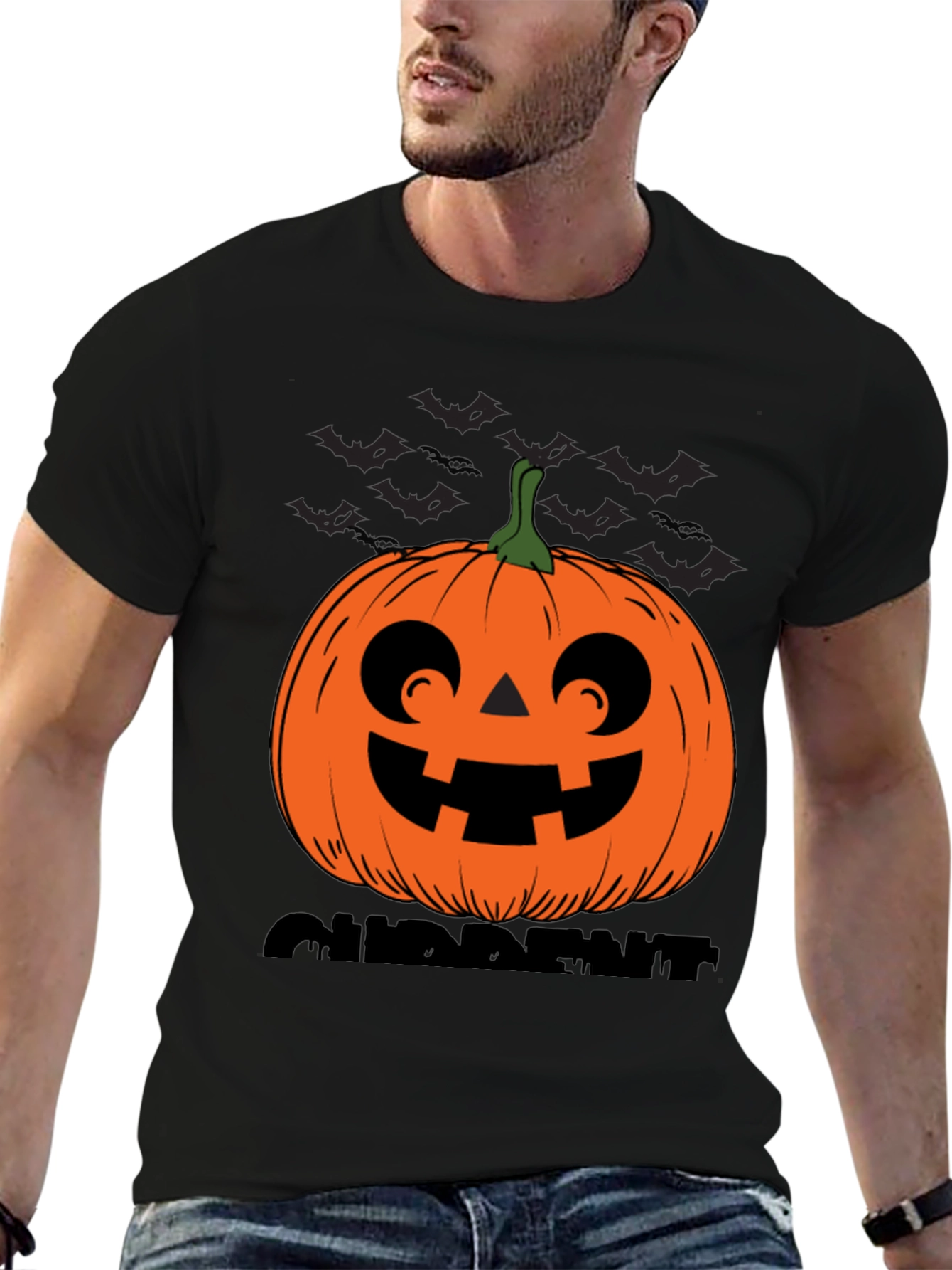 Halloween Pumpkin Bats Graphic T-Shirt