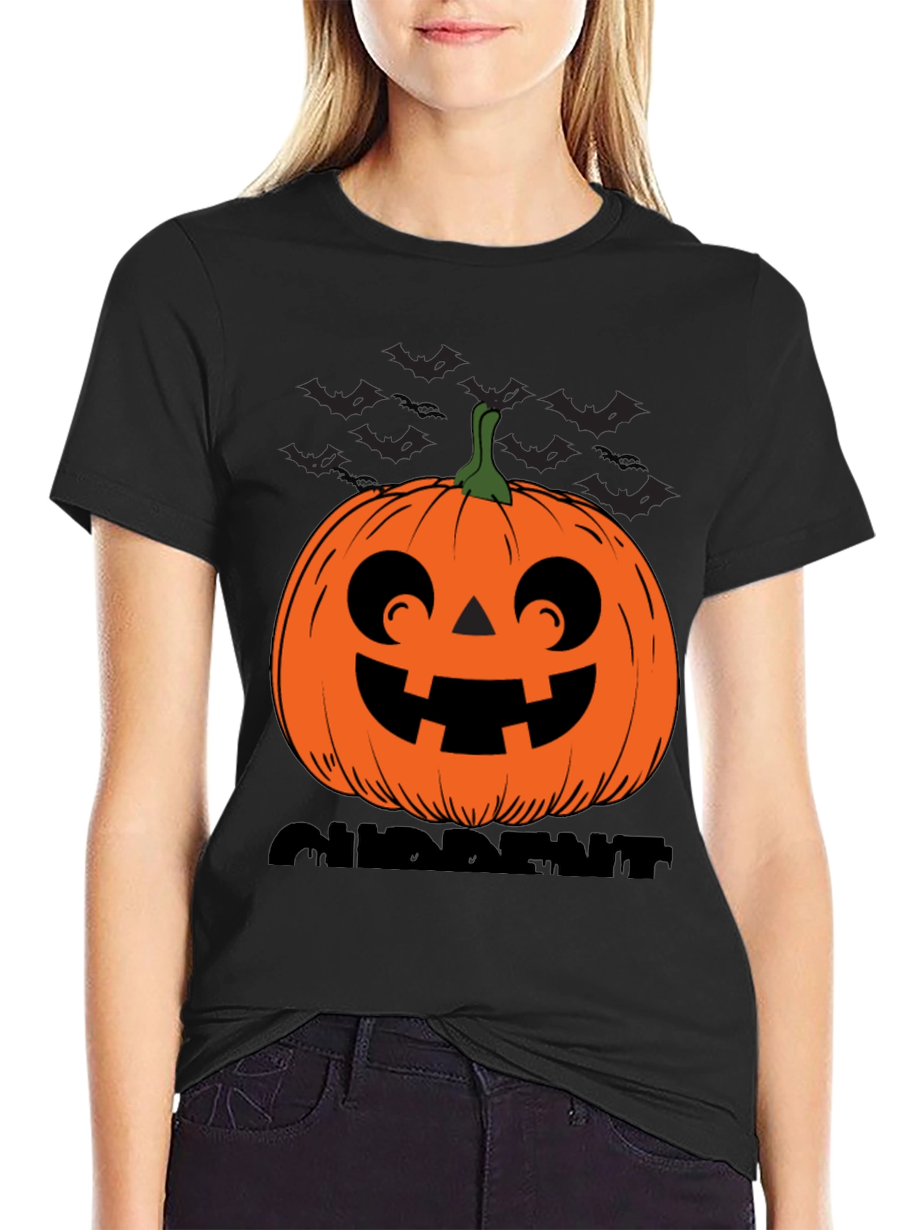 Halloween Pumpkin Bats Graphic T-Shirt