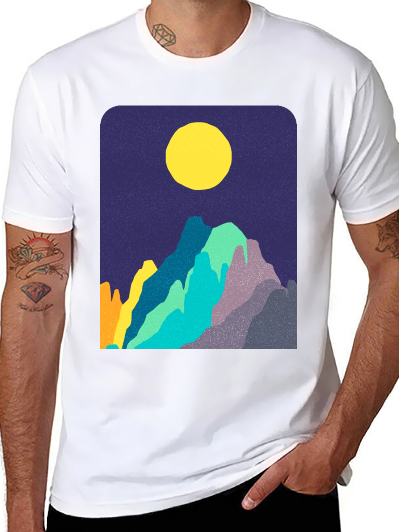 Abstract Mountain Scene Graphic T-Shirt