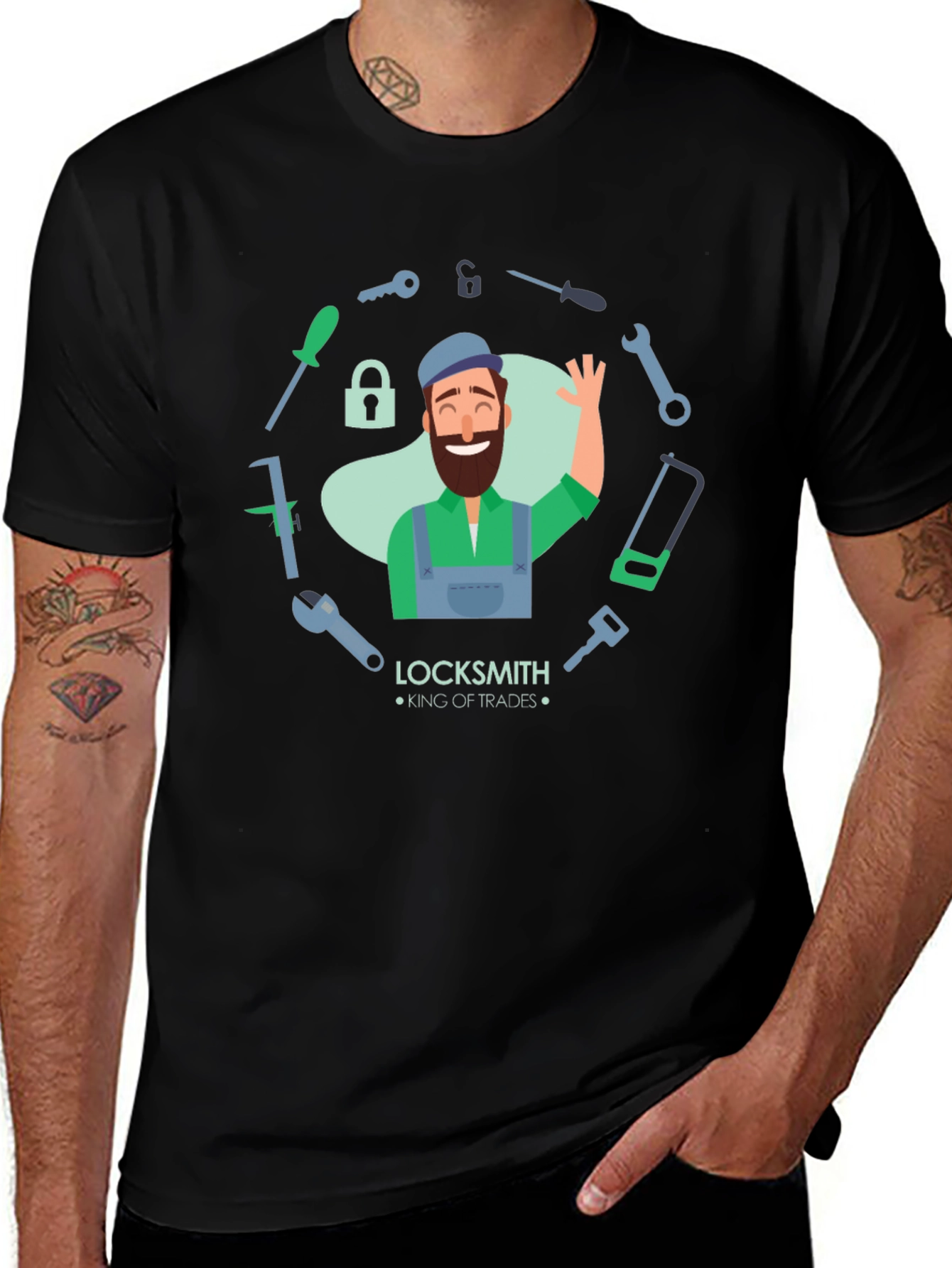 Locksmith King of Trades Black T-Shirt