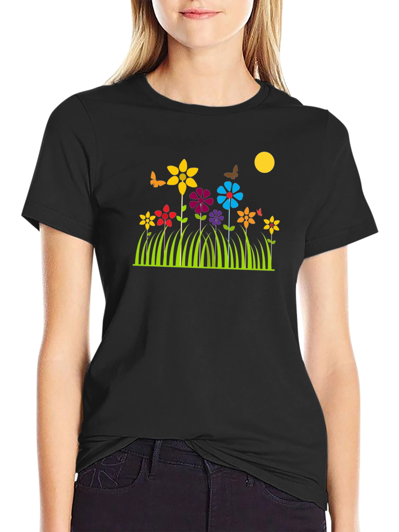 Floral Meadow Graphic T-Shirt - Black