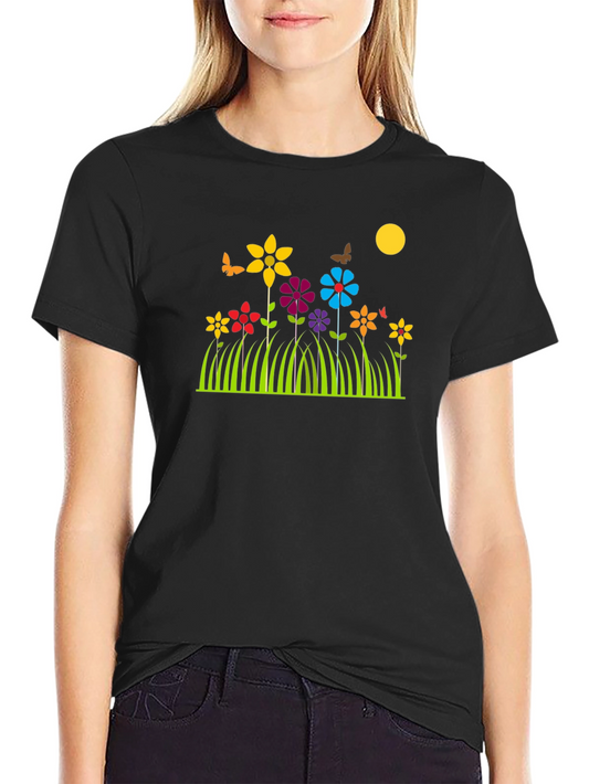 Floral Meadow Graphic T-Shirt - Black