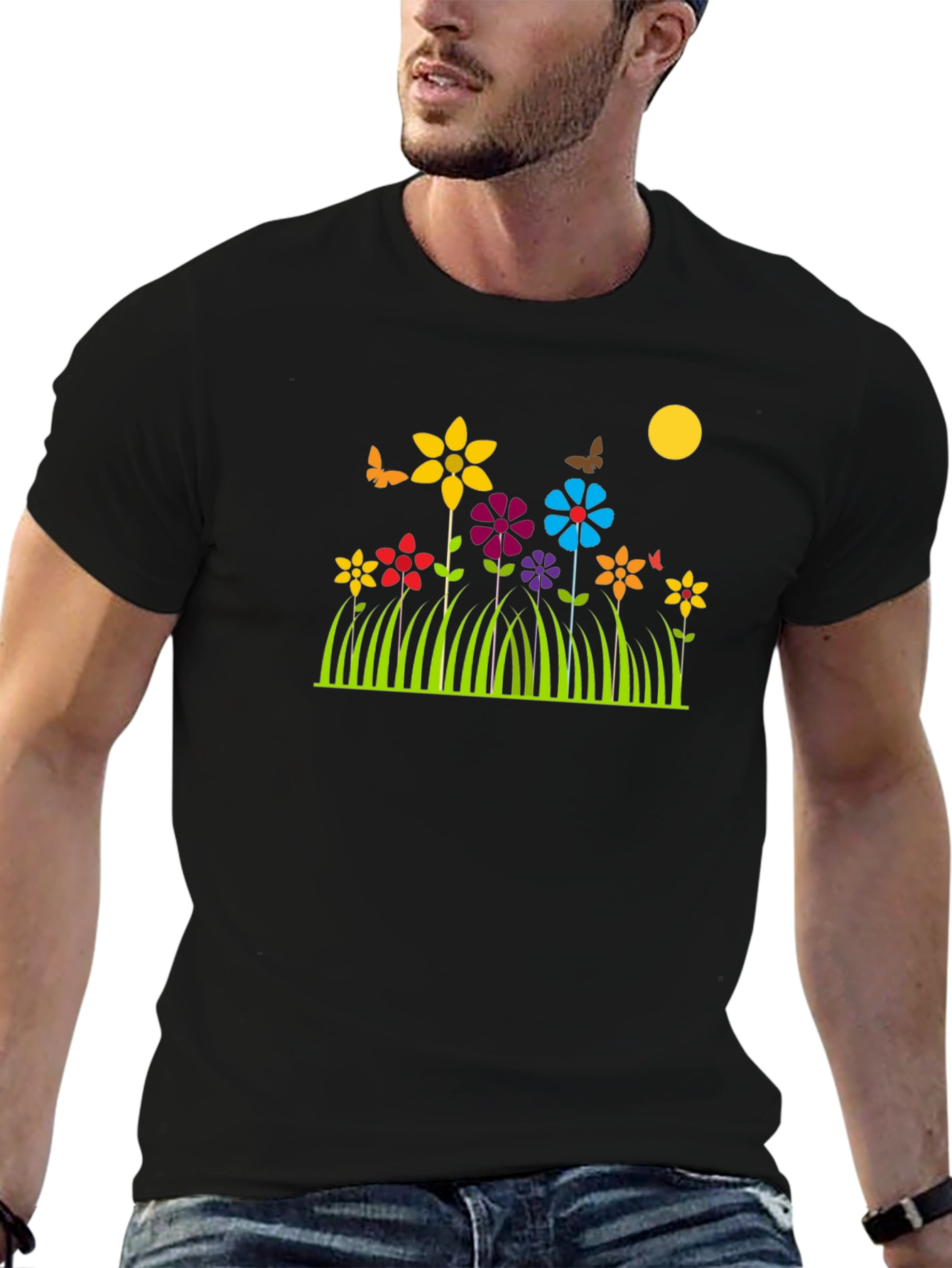 Floral Meadow Graphic T-Shirt - Black