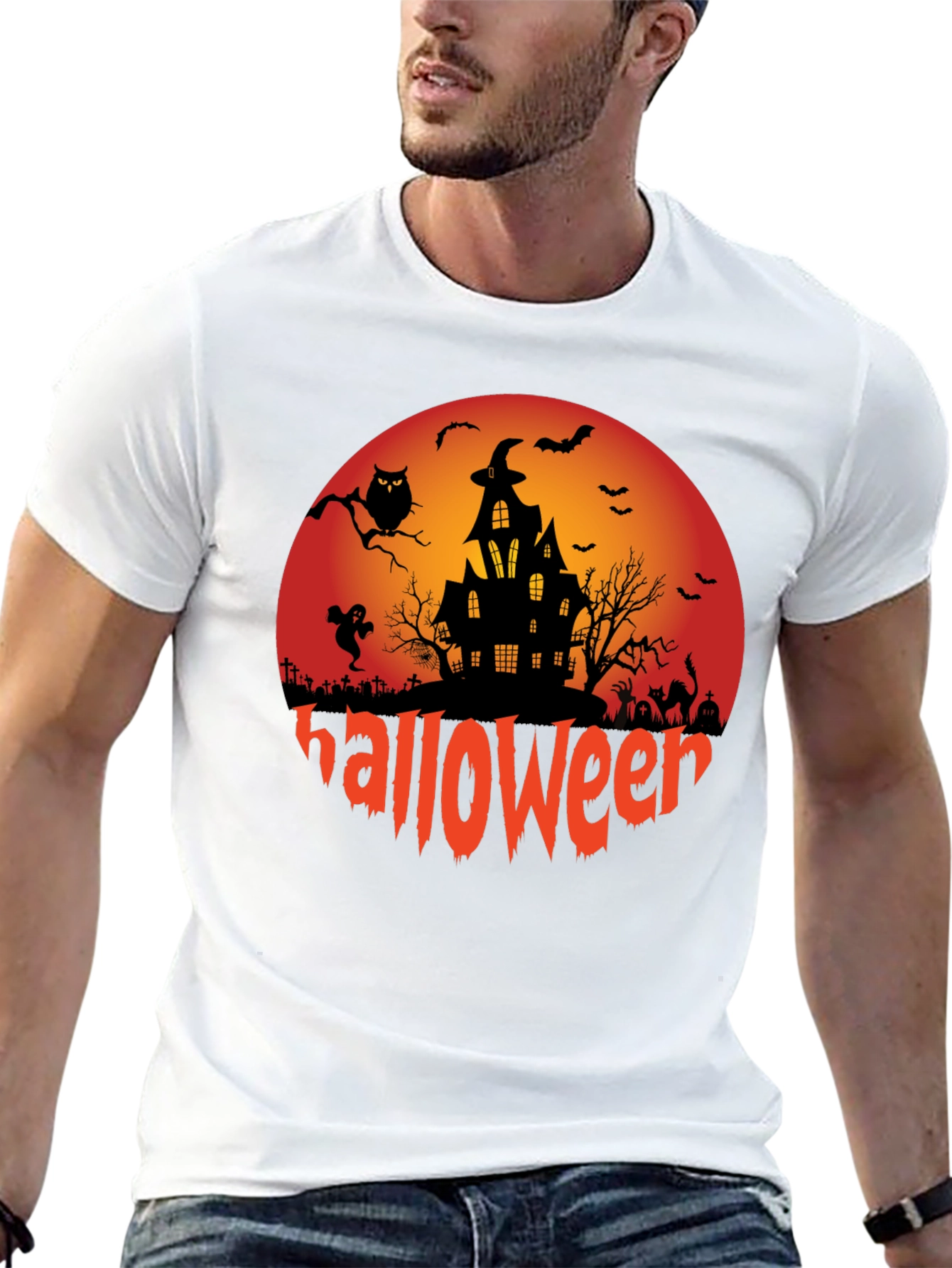 Halloween Graphic Tee - Spooky Design Black T-Shirt