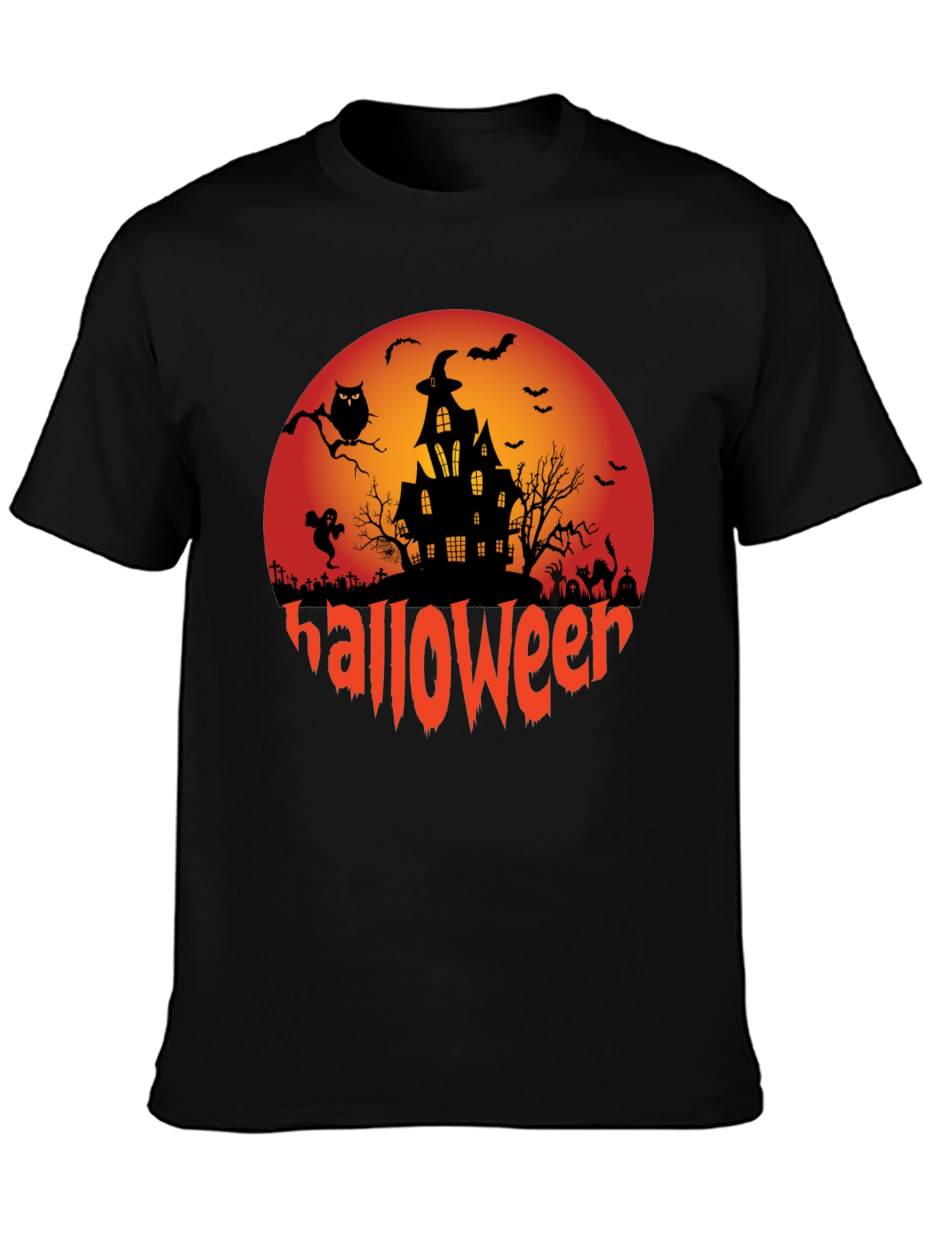 Halloween Graphic Tee - Spooky Design Black T-Shirt