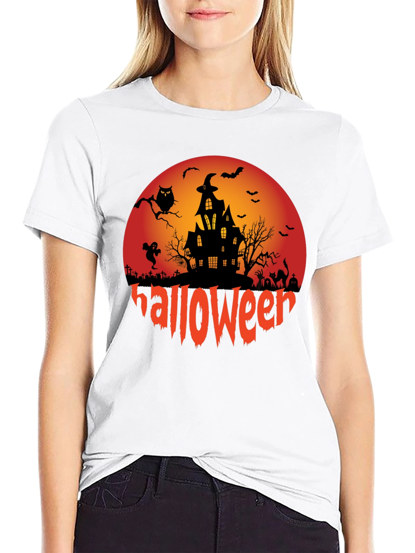 Halloween Graphic Tee - Spooky Design Black T-Shirt