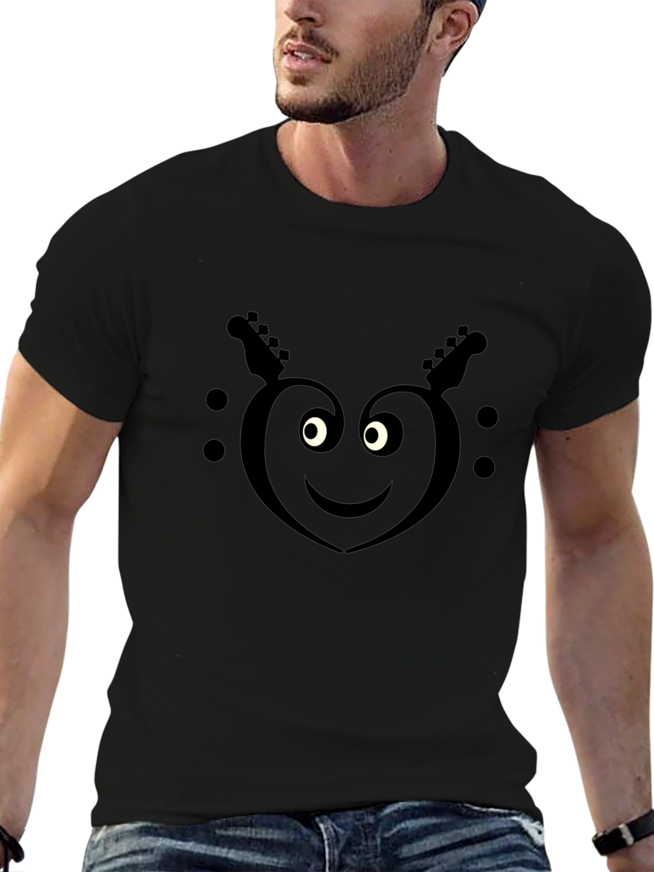 Heart Guitar Smile Black T-Shirt