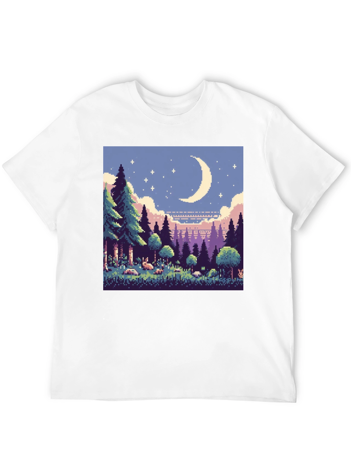 Pixel Art Moonlit Forest Black T-Shirt