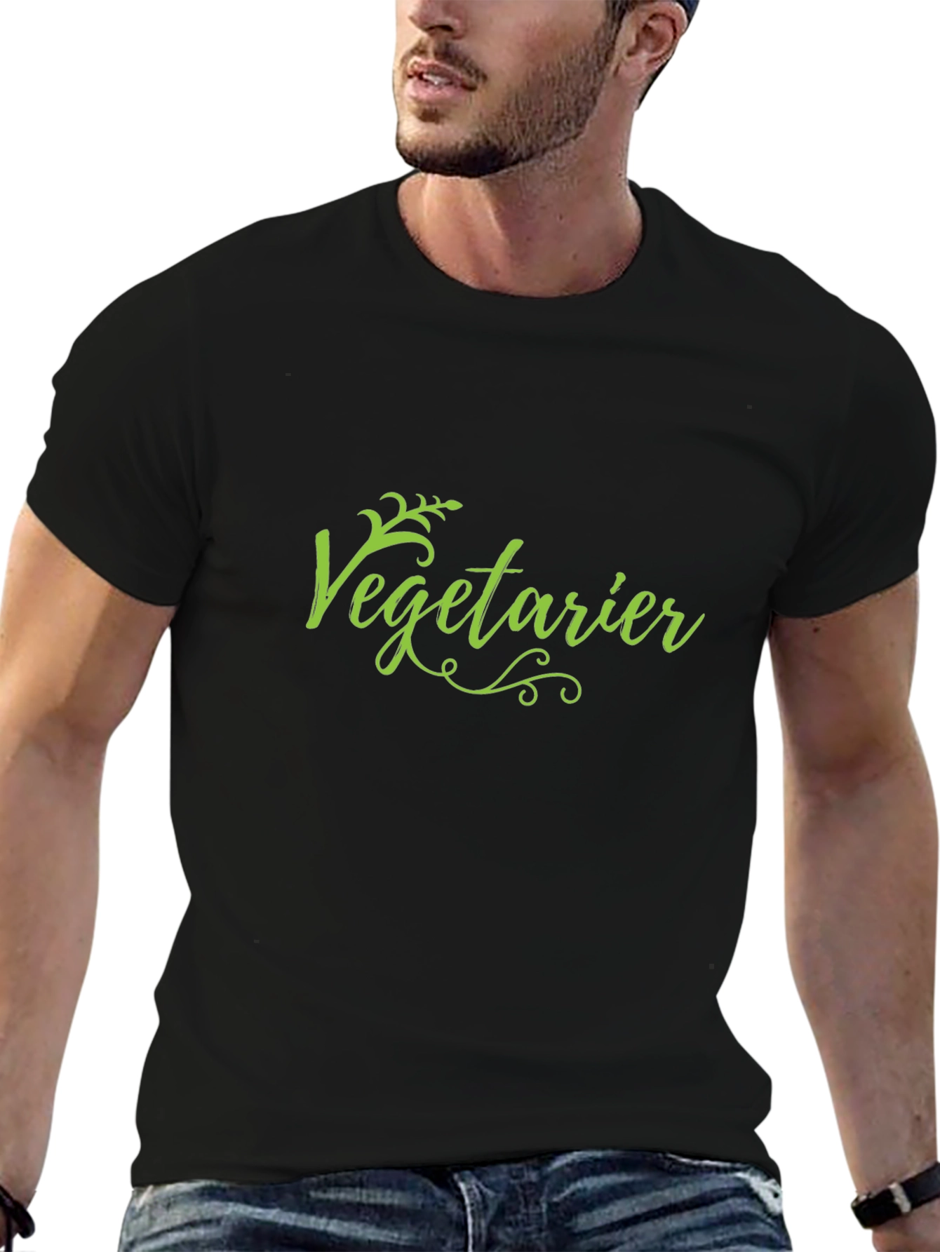 Vegetarier Green Text Black T-Shirt