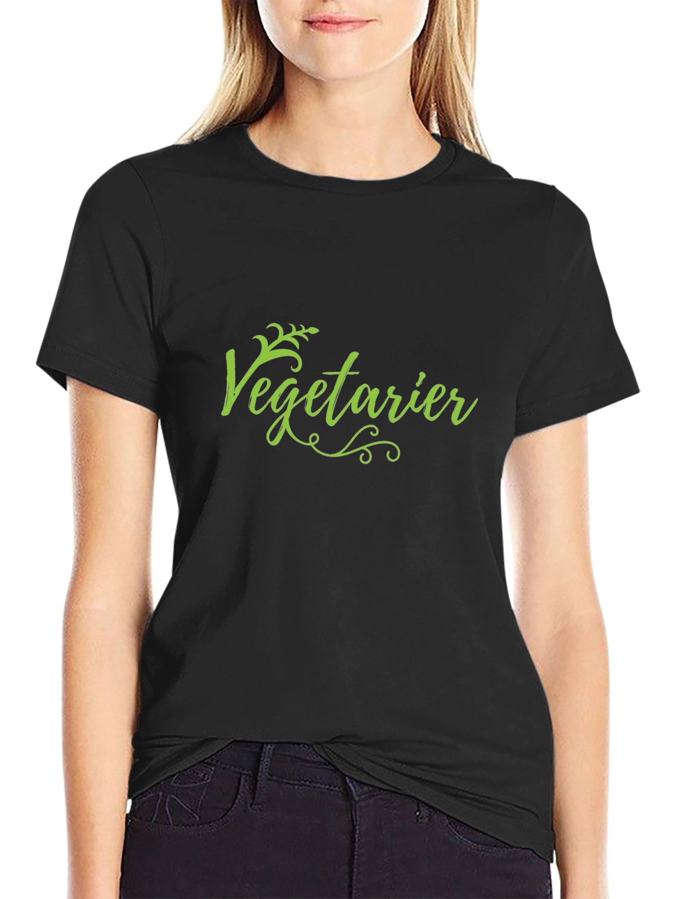 Vegetarier Green Text Black T-Shirt
