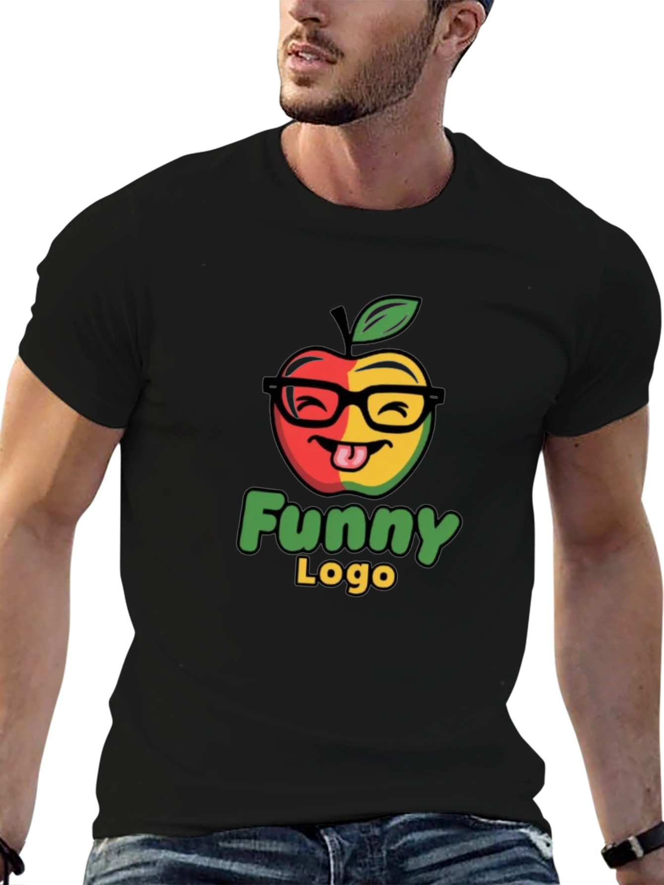 Funny Apple Logo Black T-Shirt