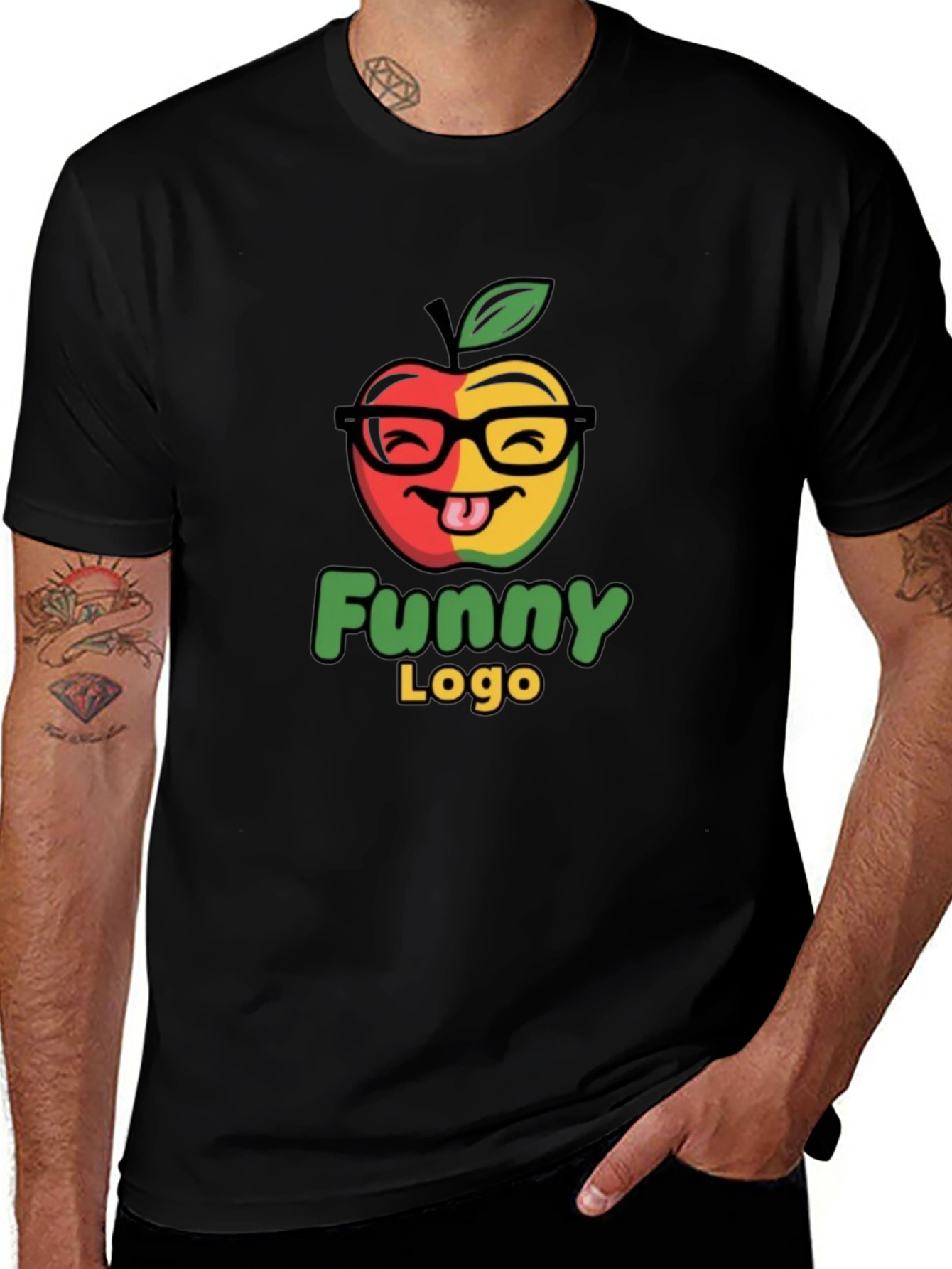 Funny Apple Logo Black T-Shirt