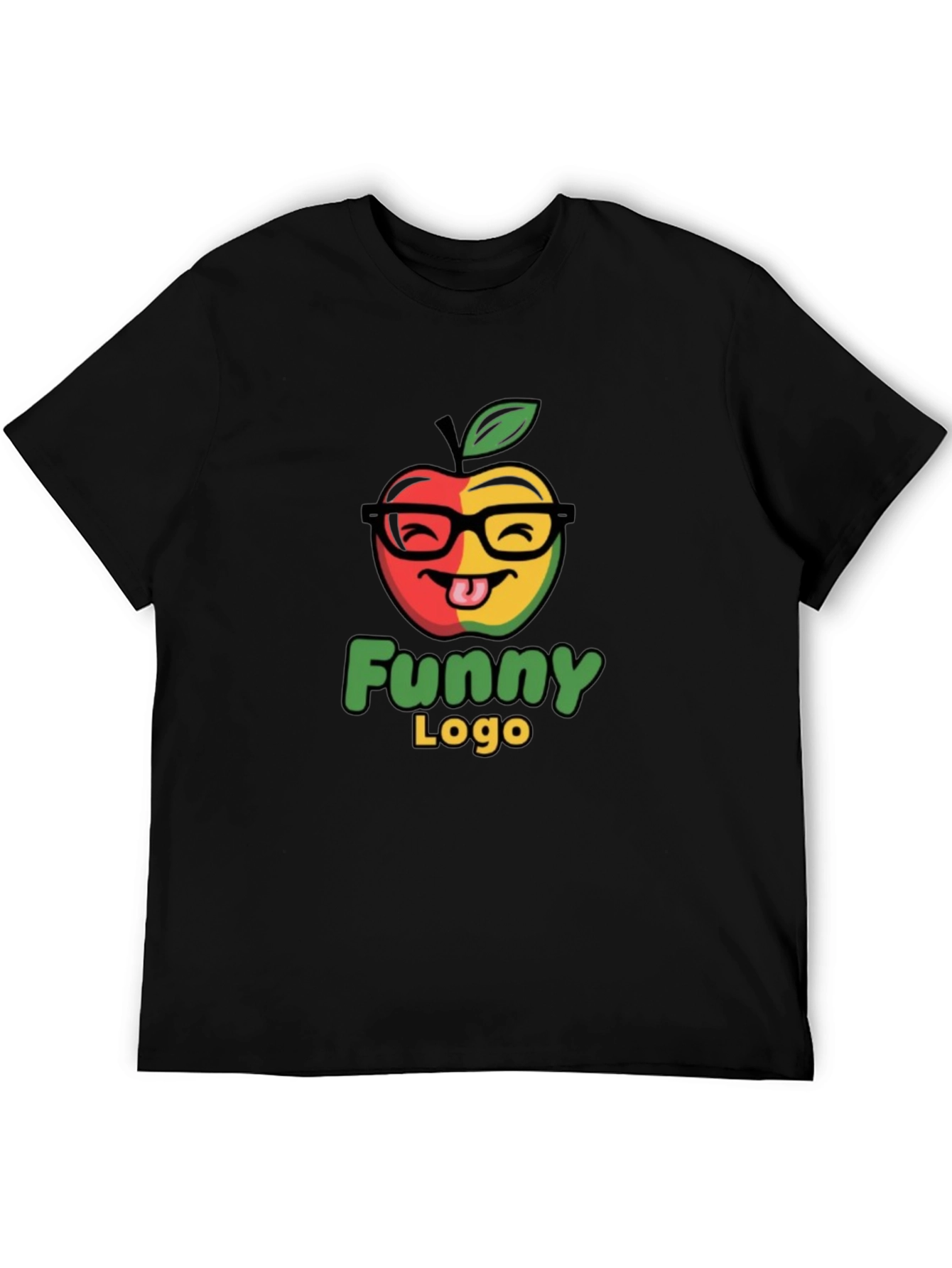Funny Apple Logo Black T-Shirt