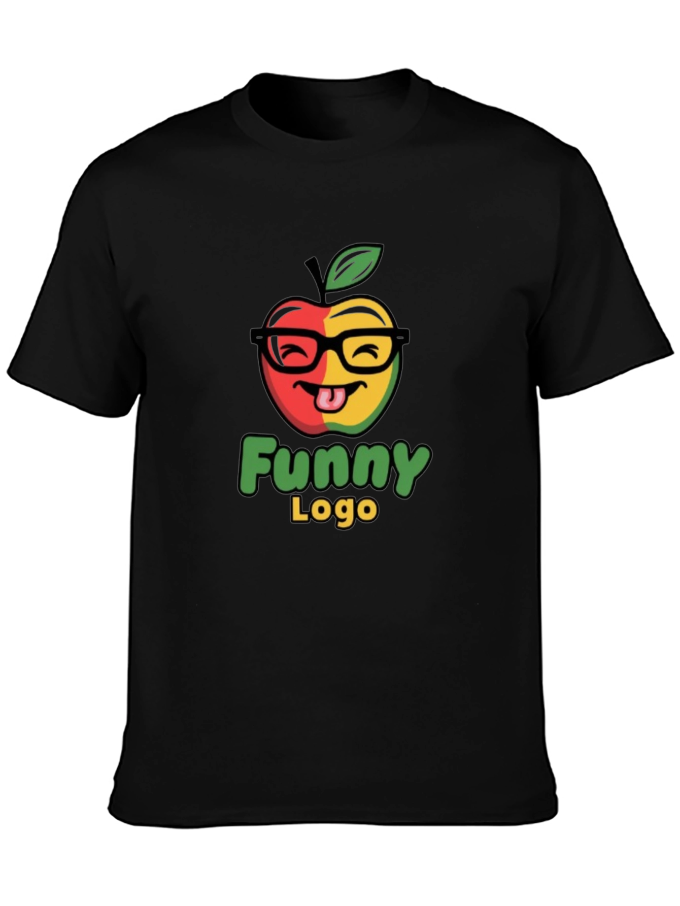 Funny Apple Logo Black T-Shirt